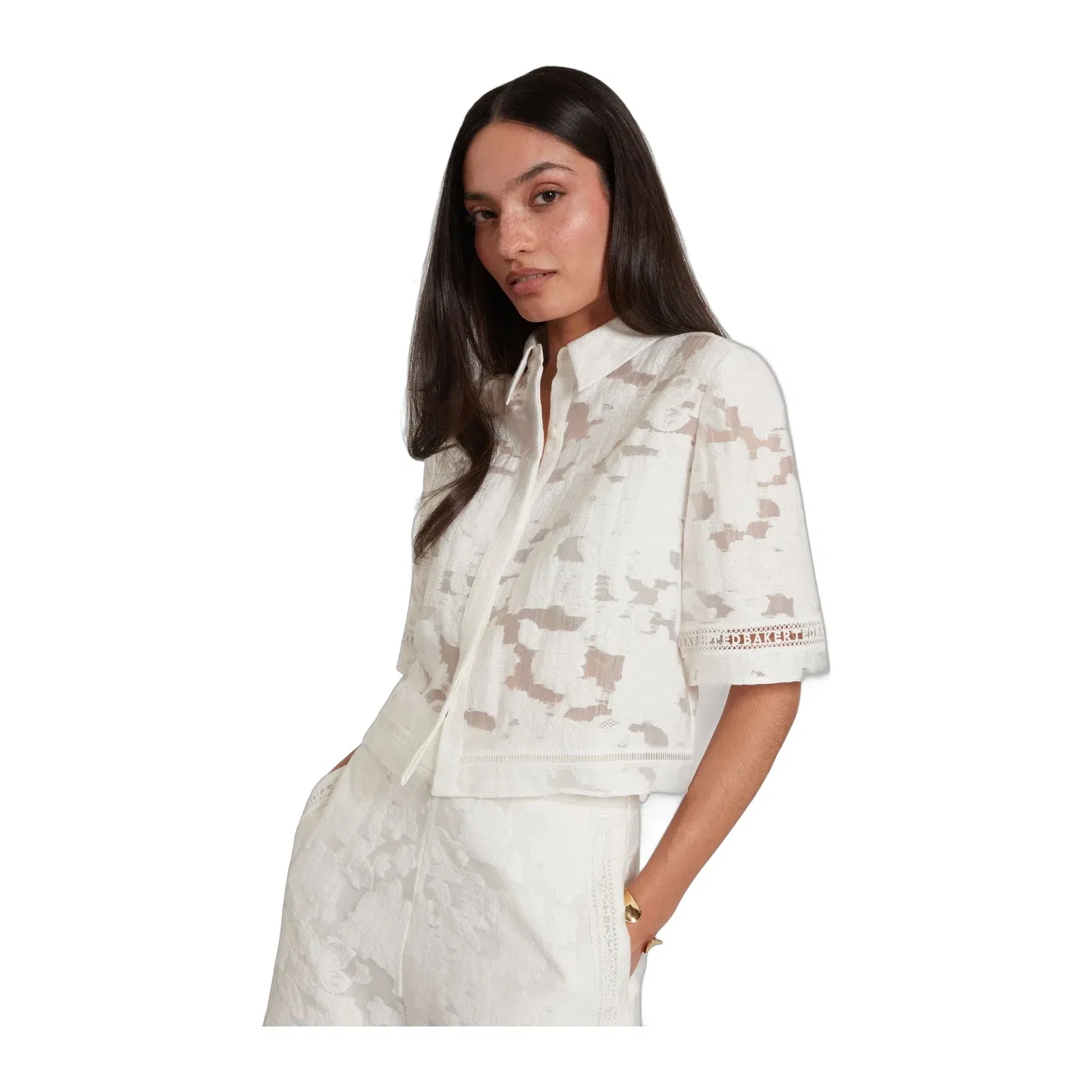 Ted Baker Khayt Burnout Floral Texture Cropped Shirt Women's