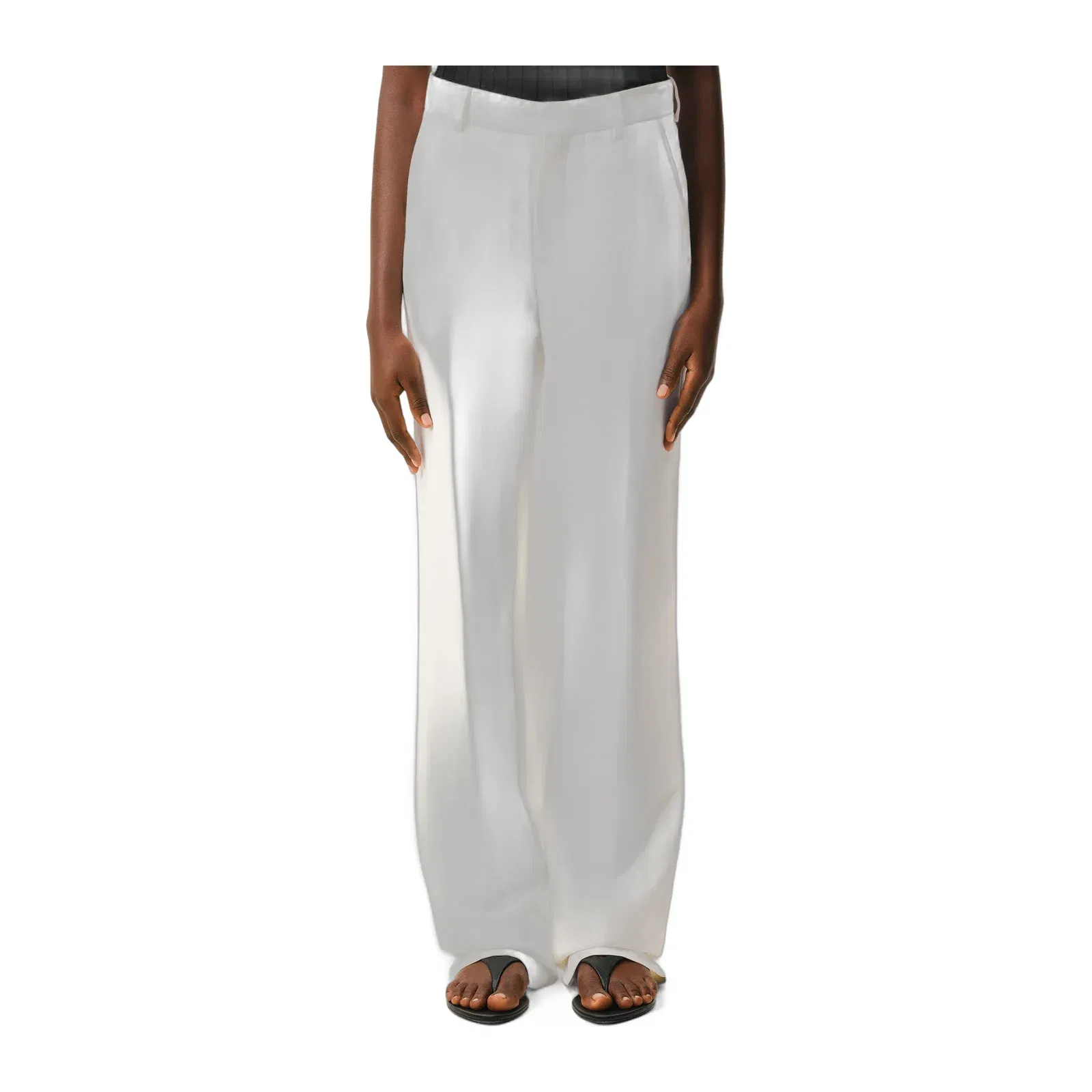 AmiParis White Blended Linen Low Waist Straight Pant Women's