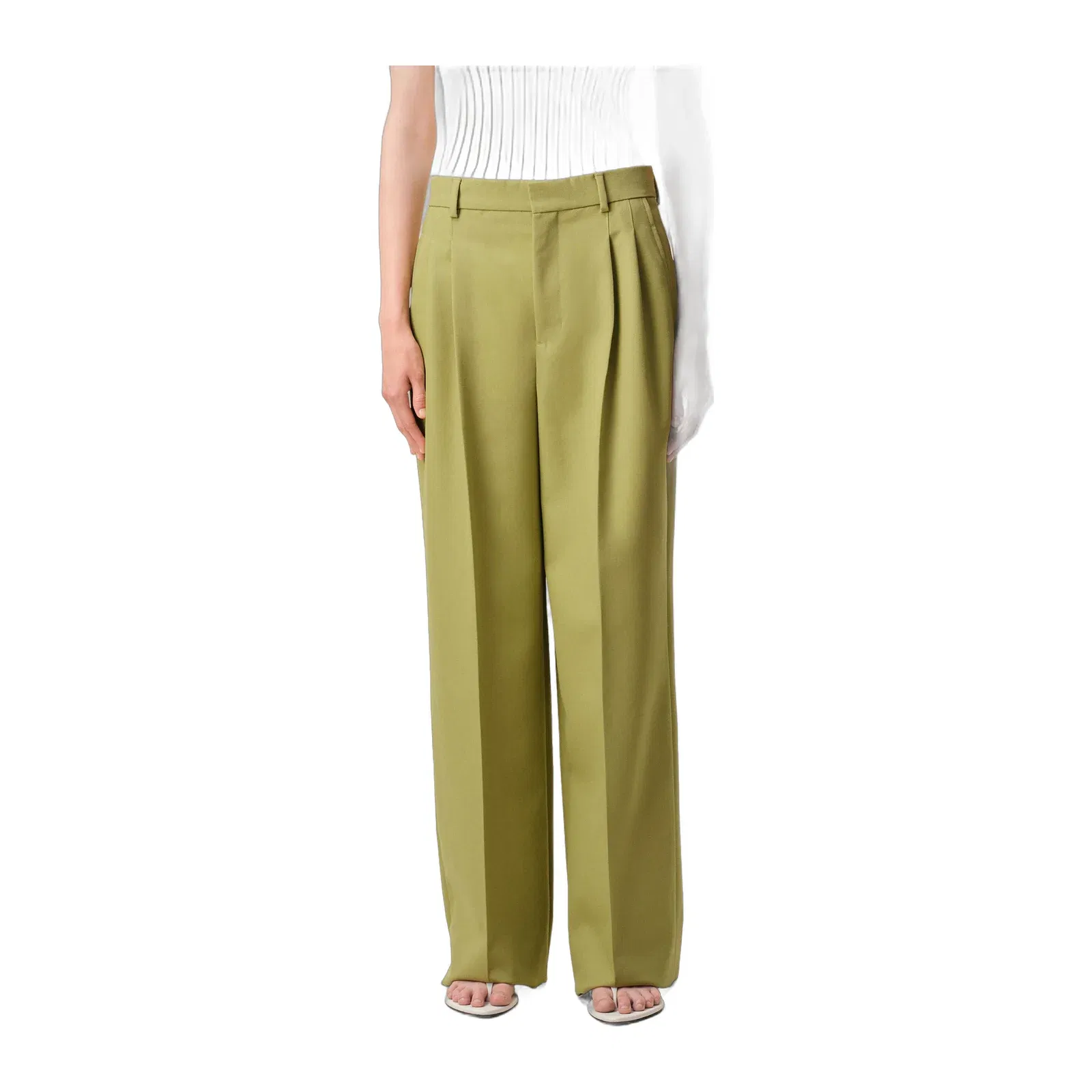 AmiParis Green New Wool Low Waist Wide Trousers Women's