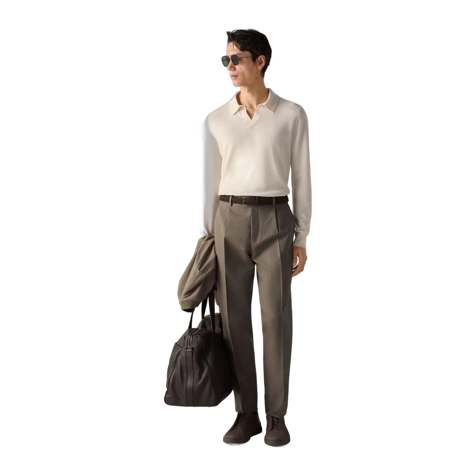 Zegna Dark Taupe Cotton And Linen Pants