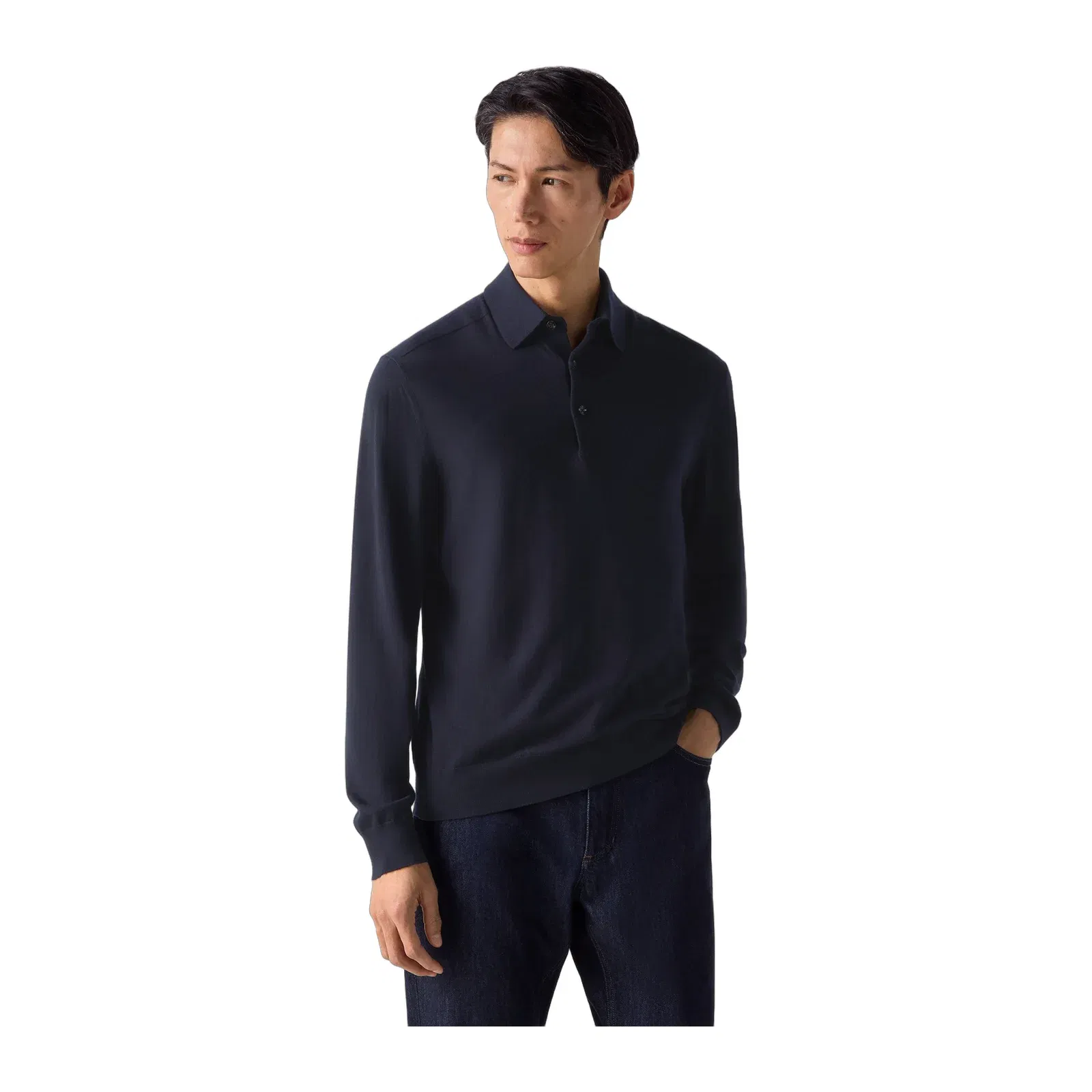 Zegna Navy Blue Vellus Aureum Polo Shirt