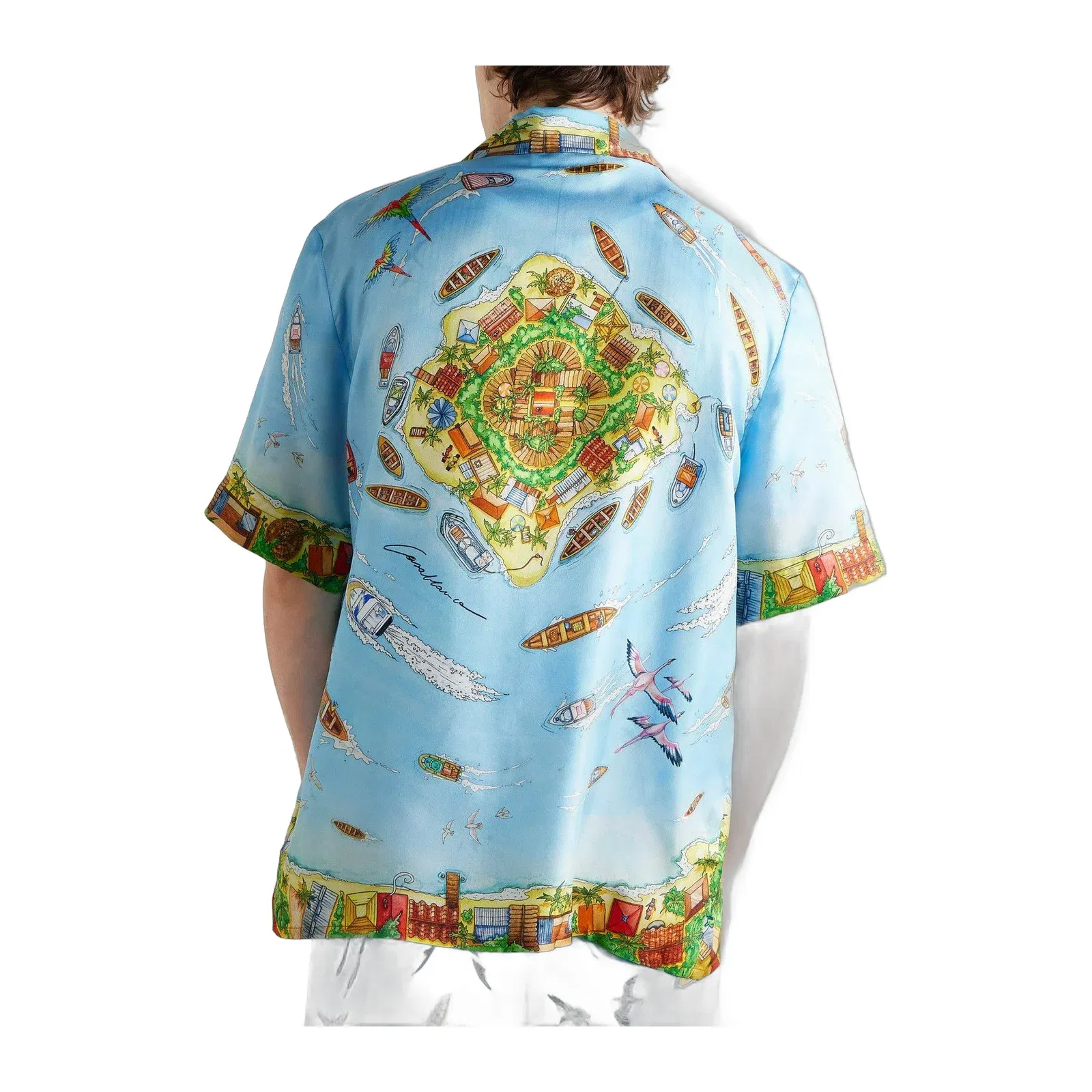 Casablanca Maison Sur Piloti Convertible-Collar Printed Silk-Twill Shirt