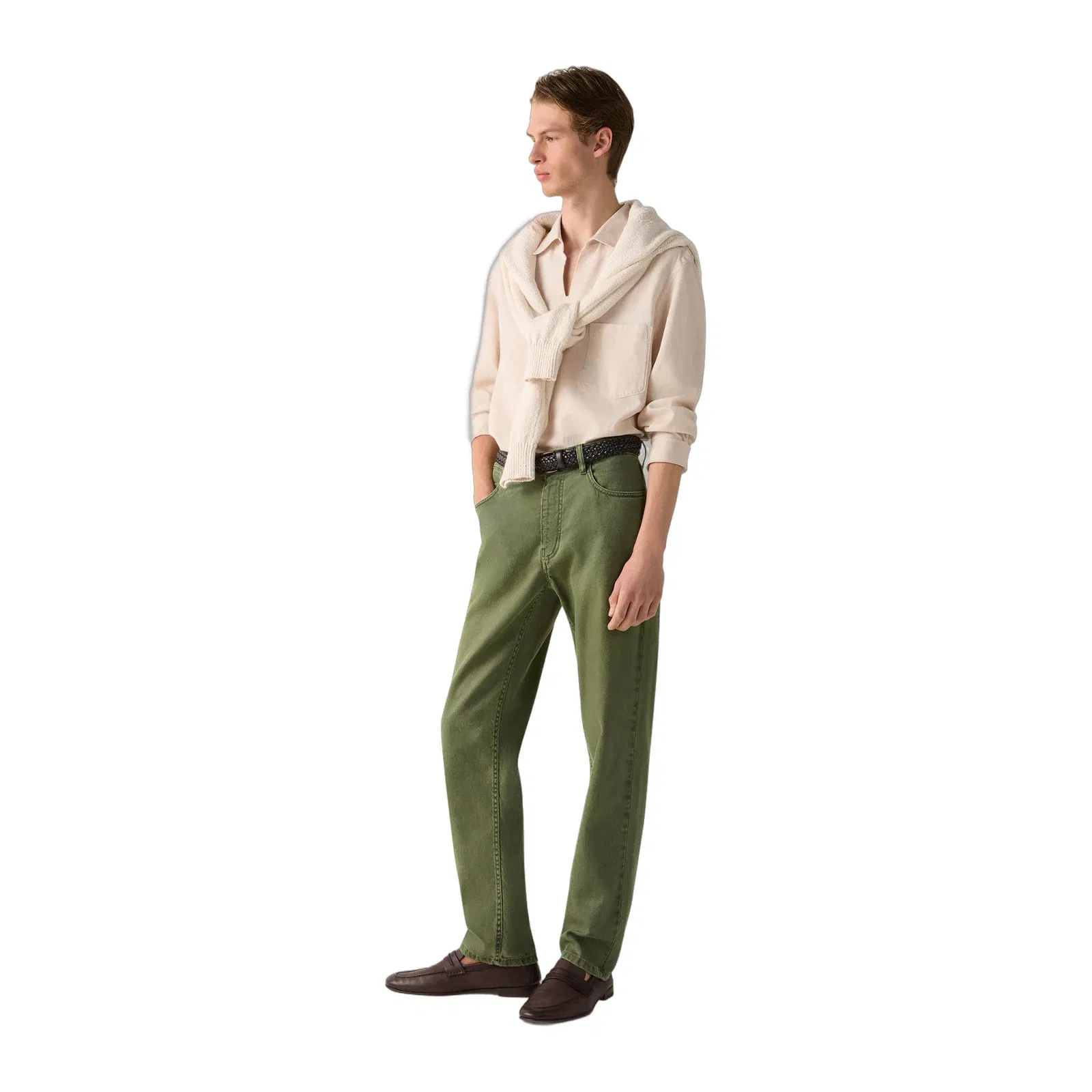 Zegna Pine Green Stretch Cotton And Linen Roccia Pants