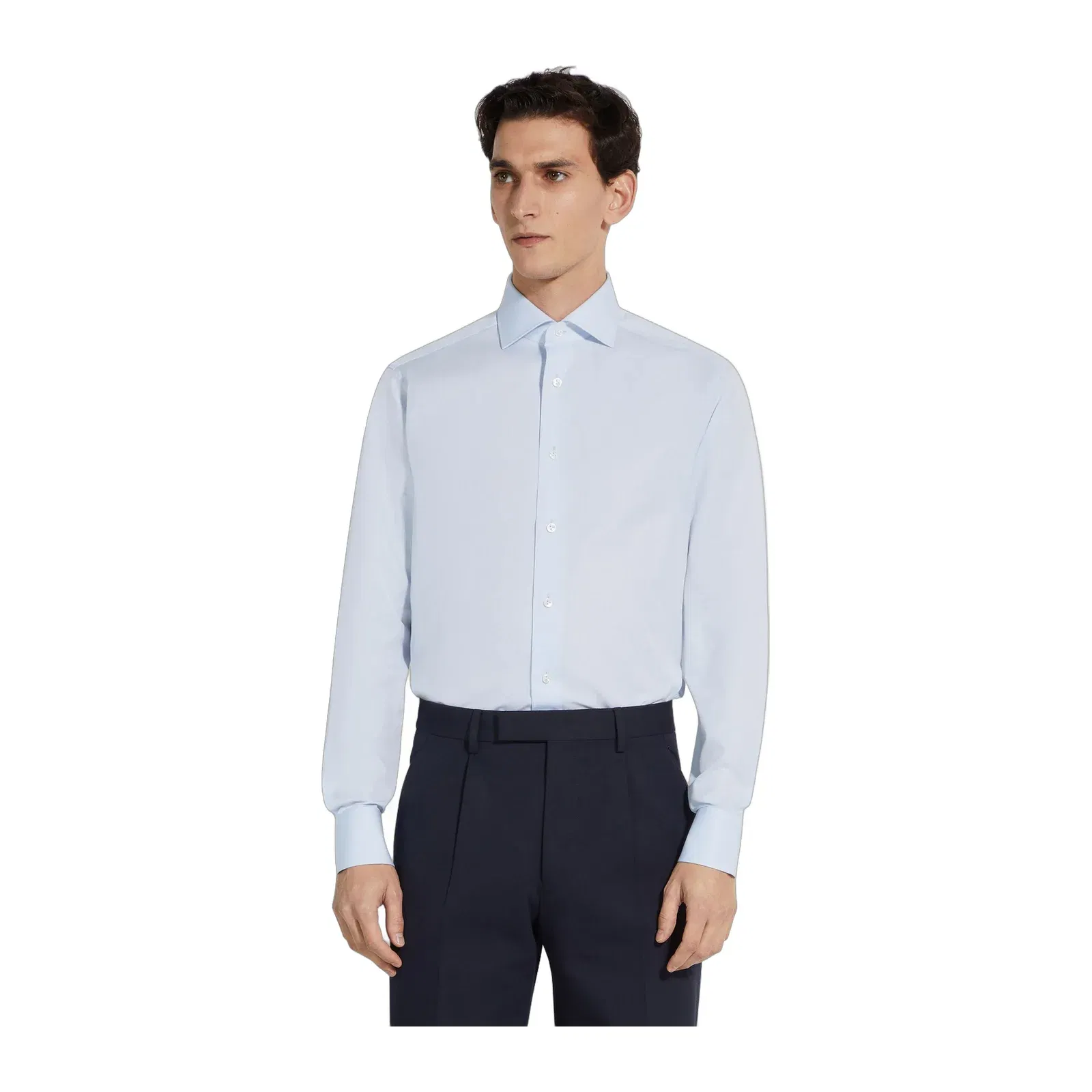 Zegna Light Blue Micro-Striped Centoventimila Cotton Shirt