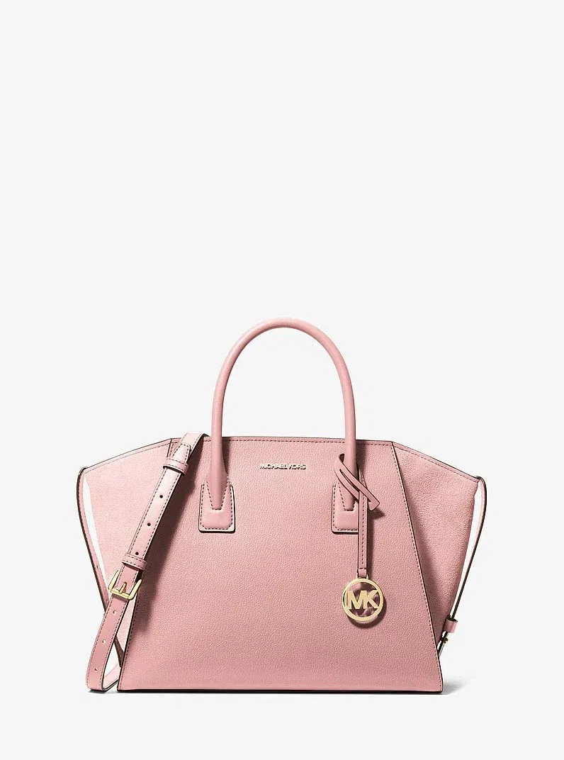 Michael Kors Avril Large Leather and Suede Satchel Powder Blush