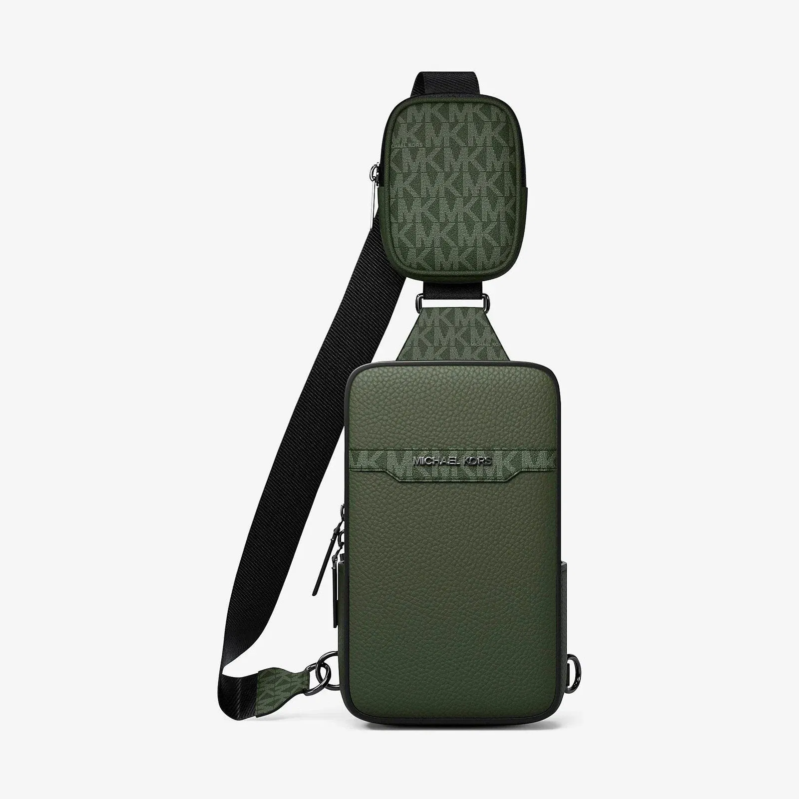 Michael Kors Cooper Medium Pebbled Leather and Signature Logo Sling Pack with Pouch Moss