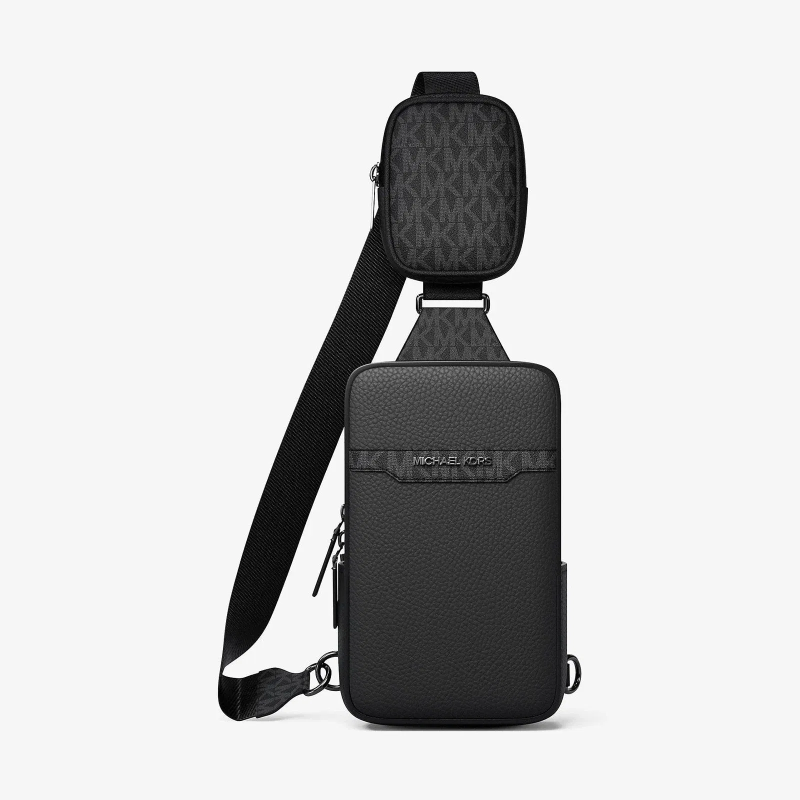 Michael Kors Cooper Medium Pebbled Leather and Signature Logo Sling Pack with Pouch Black