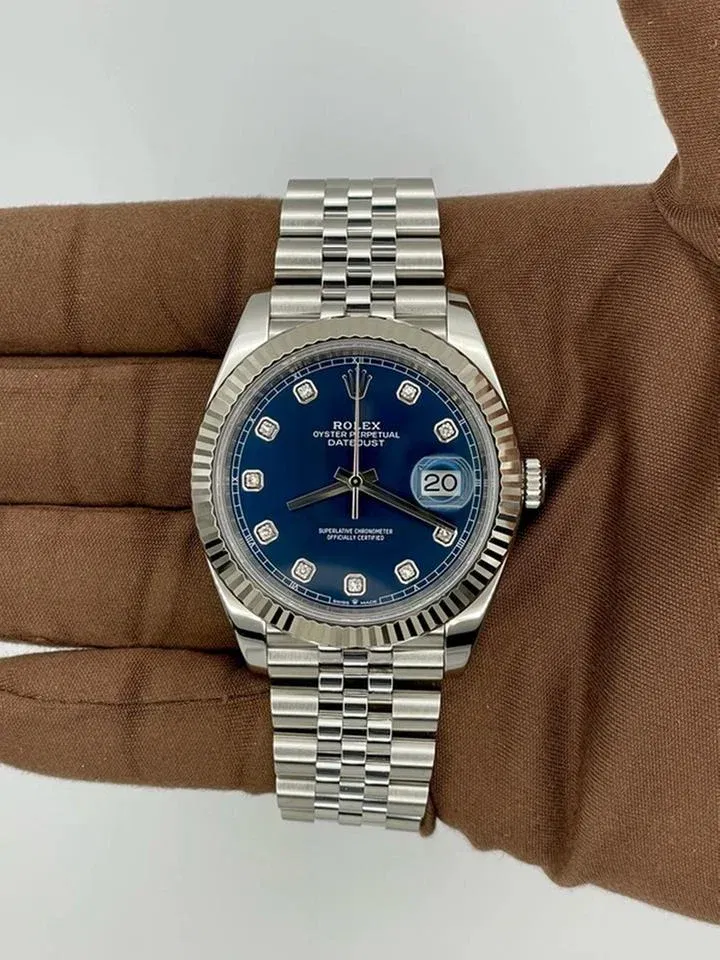 Rolex Datejust 126334-0016 Oystersteel Fluted Bezel Blue Diamond Dial 41mm Blue Diamond Dial Jubilee Bracelet Men’s Watch