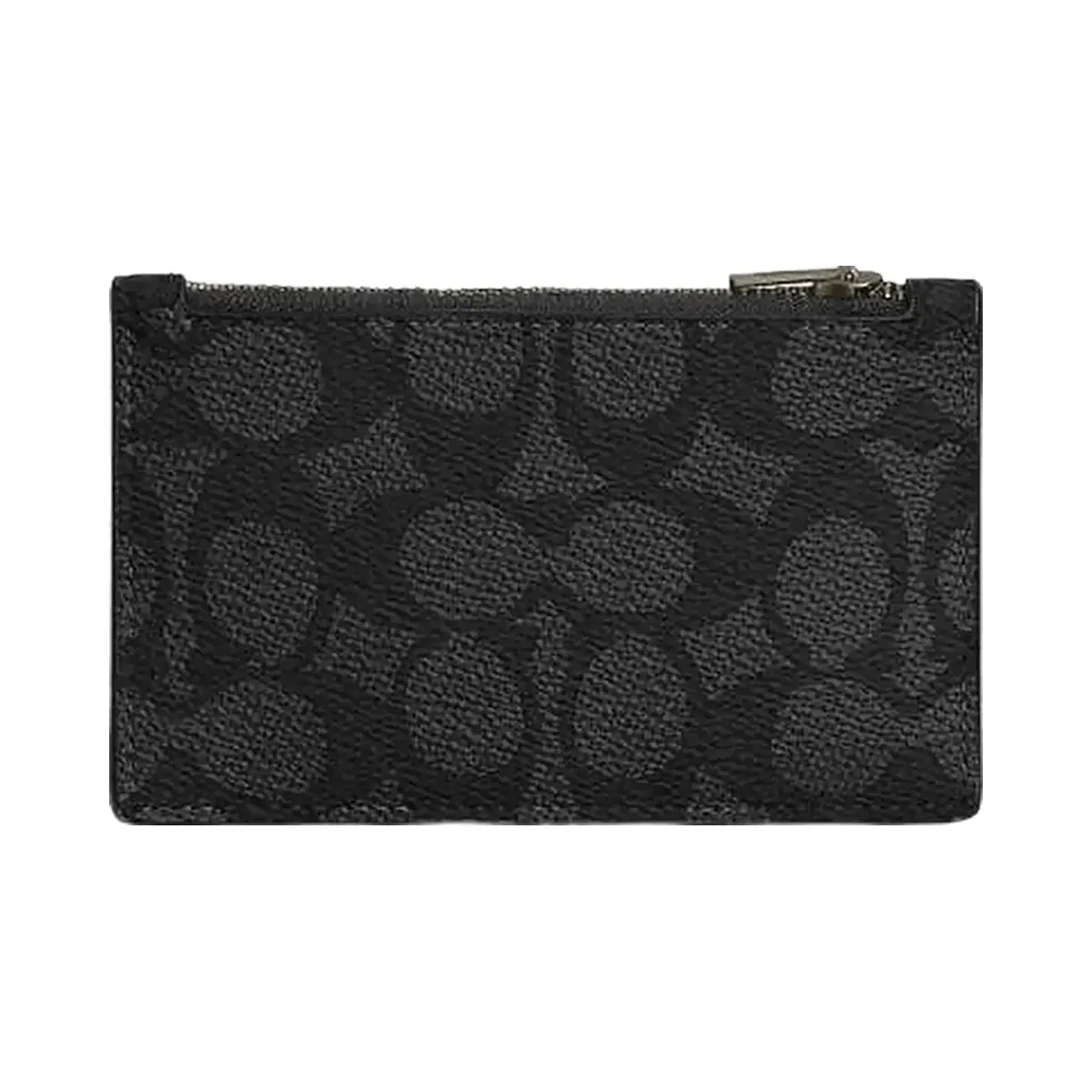 Coach Zip Card Case In Signature Canvas Gunmetal Charcoal Black
