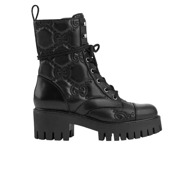 Gucci Wmns GG Matelassé Lace Up Boot 'Black'