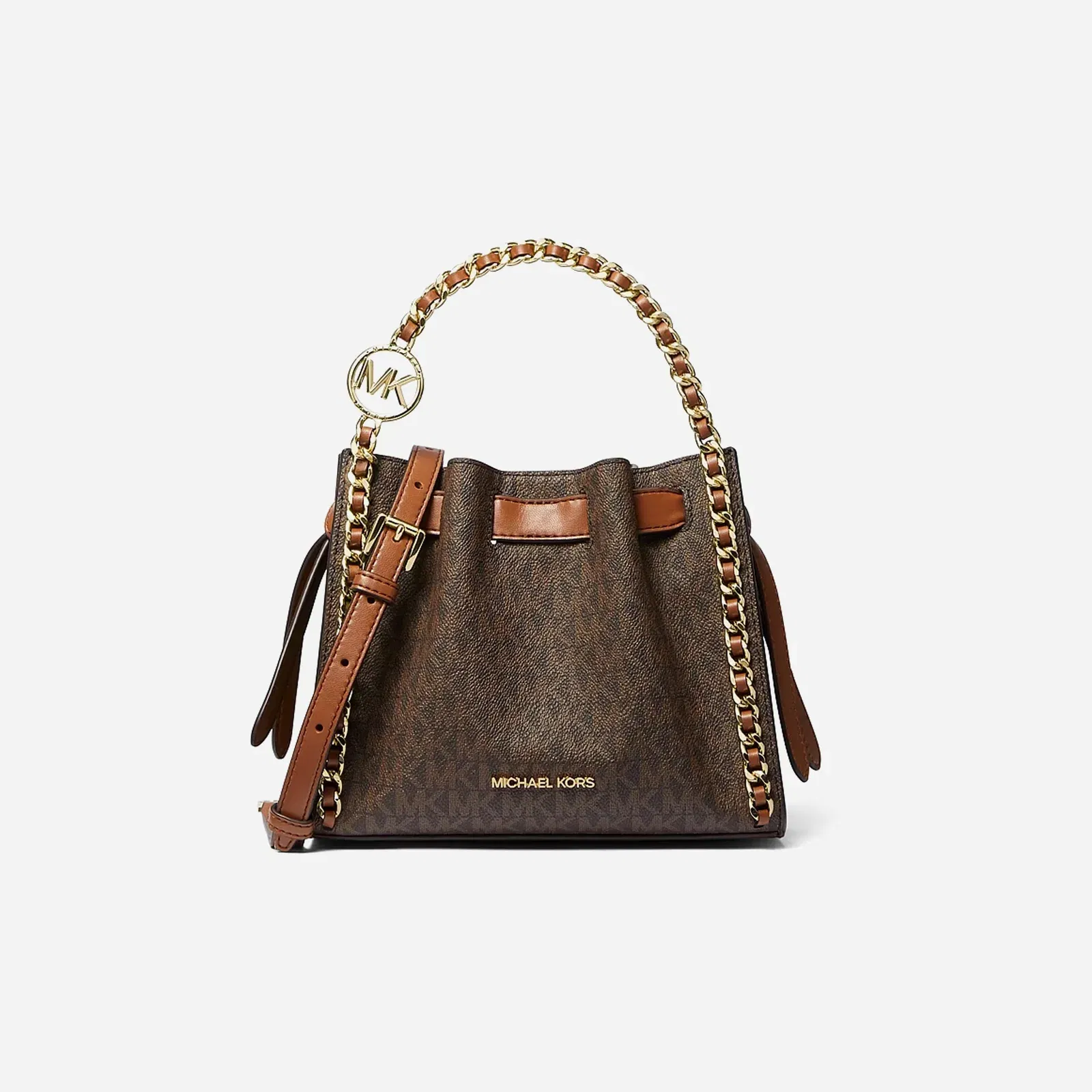 Michael Kors Mina Small Signature Logo Chain Crossbody Bag Brown