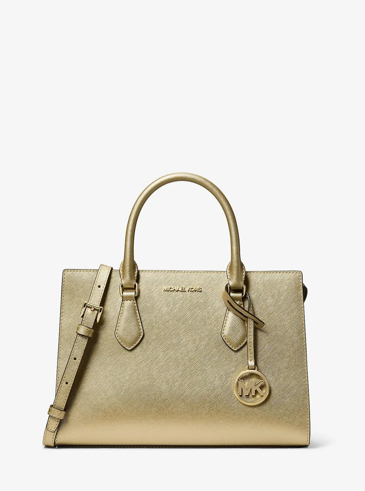 Michael Kors Sheila Medium Metallic Satchel Pale Gold