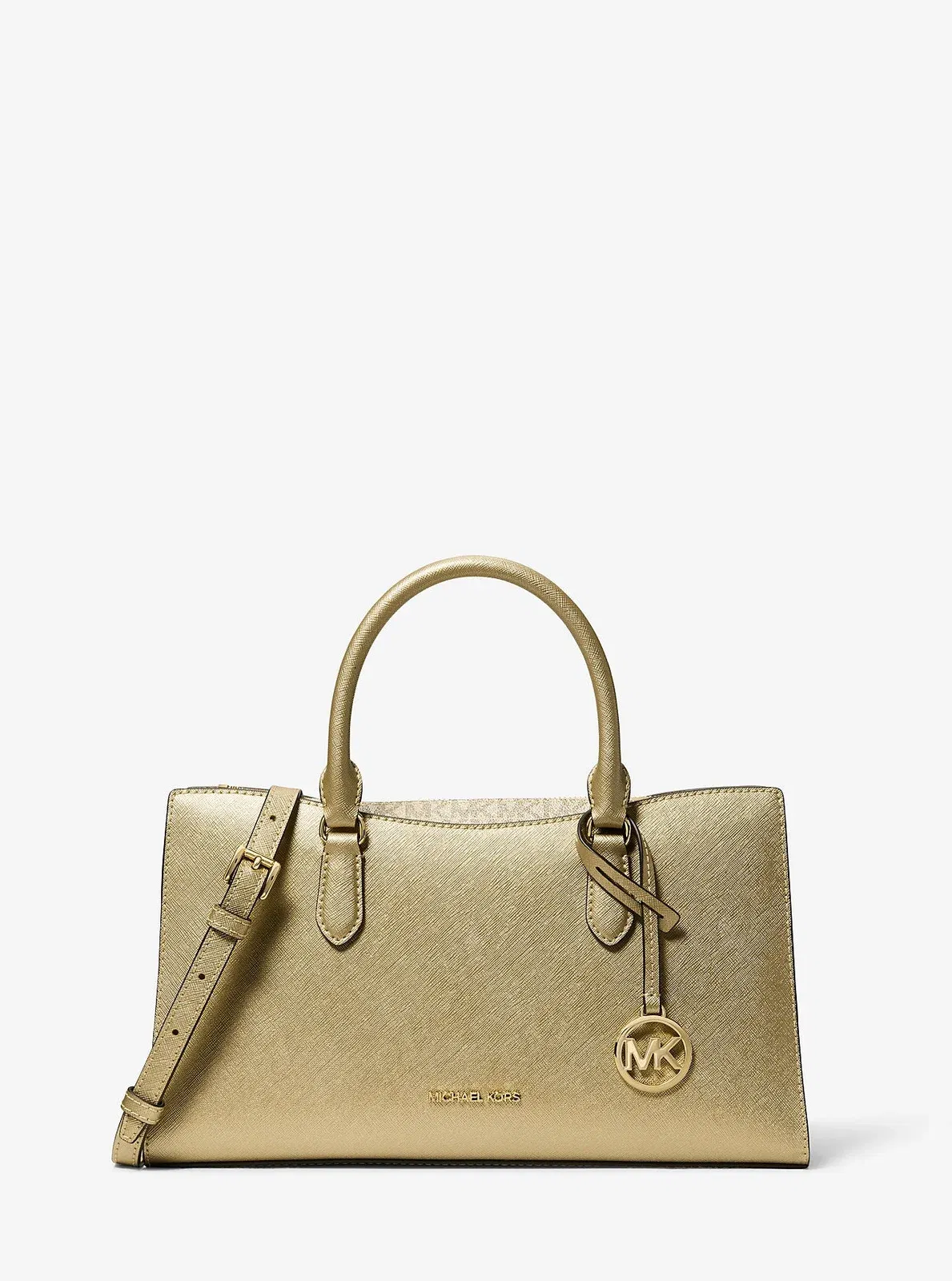 Michael Kors Arden Metallic Top-Zip Satchel Pale Gold