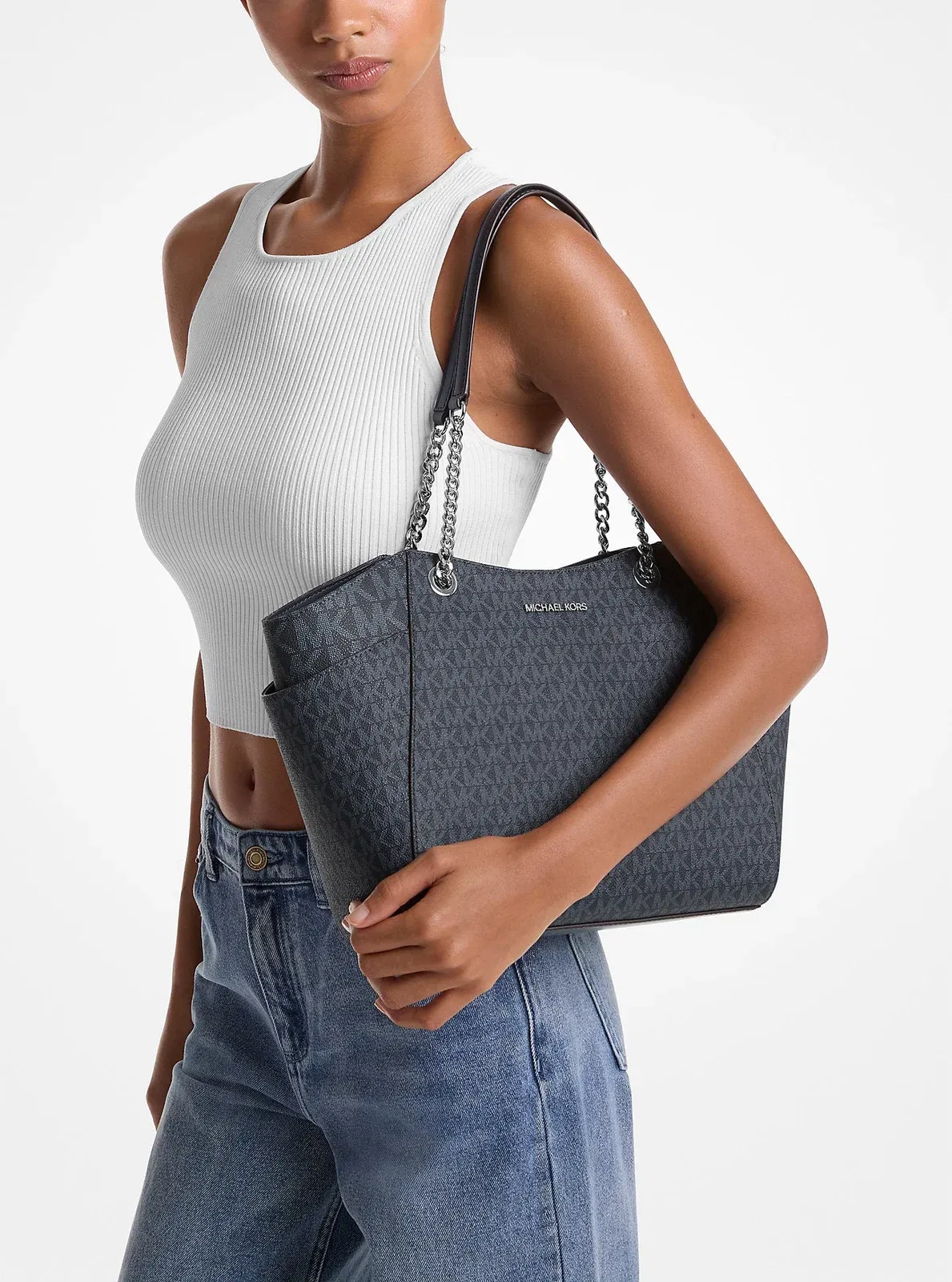 Michael Kors Jet Set Large Signature Logo Shoulder Bag Admiral