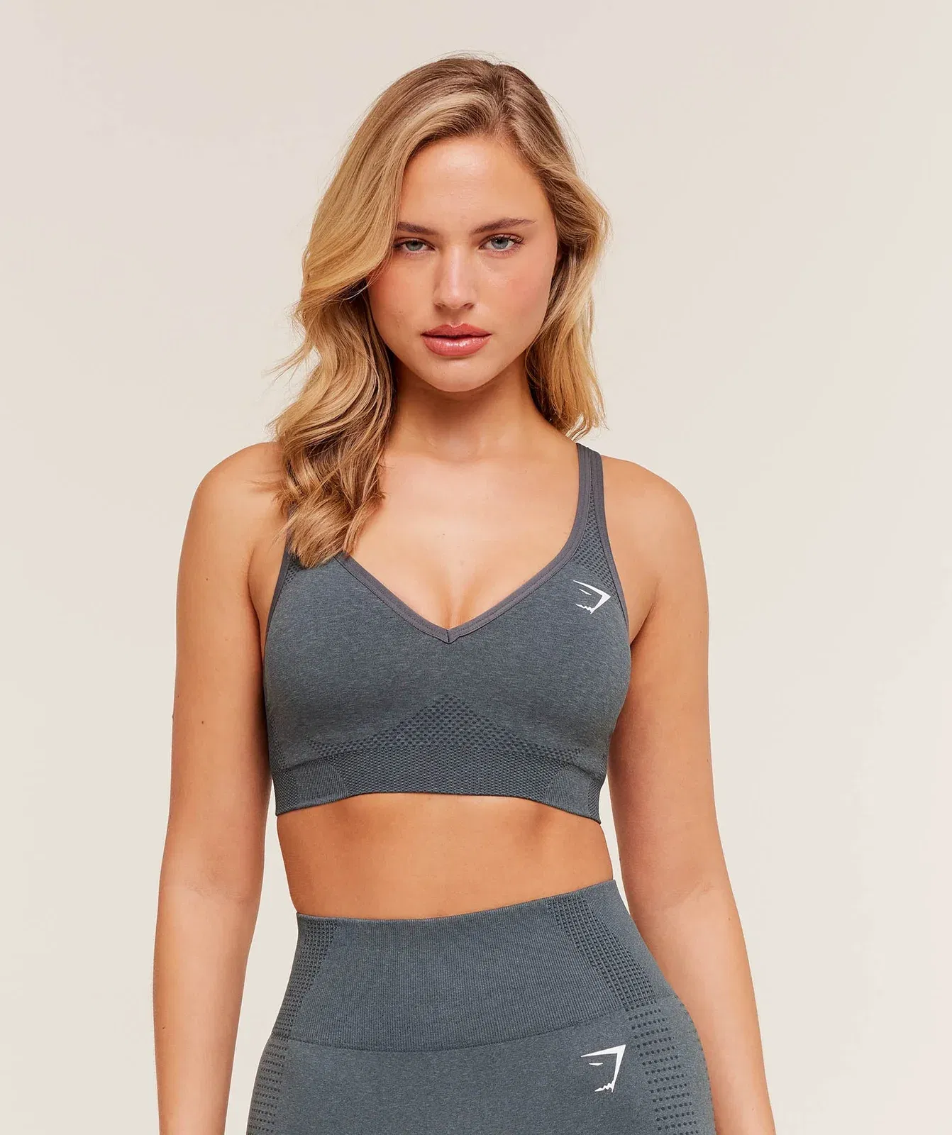 Women's Gymshark Vital V Neck Sports Bra Strong Grey Marl