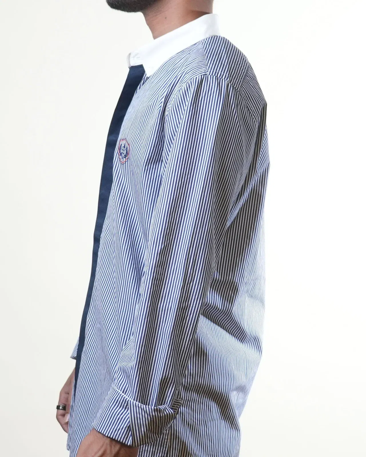 The Emperor Blue White Striped Formal Shirt (M)