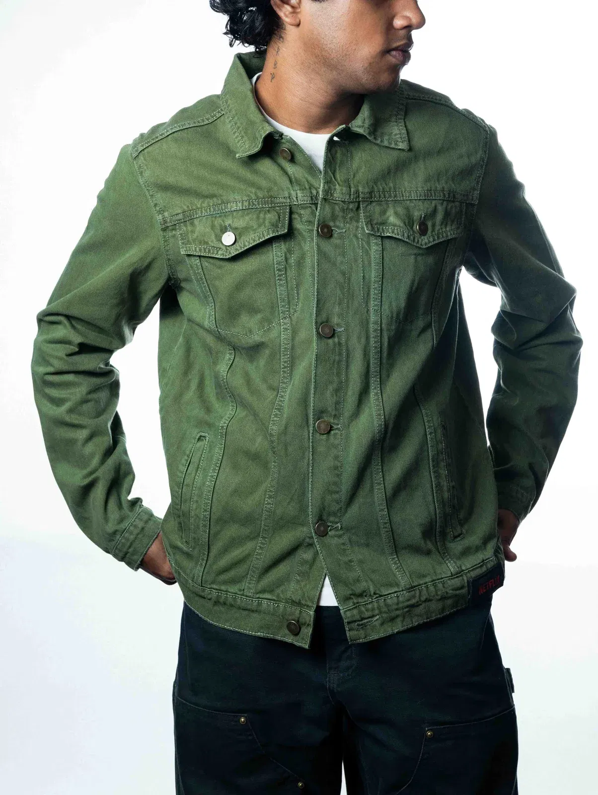 Creative Ideas Netflix Green Denim Jacket (L)