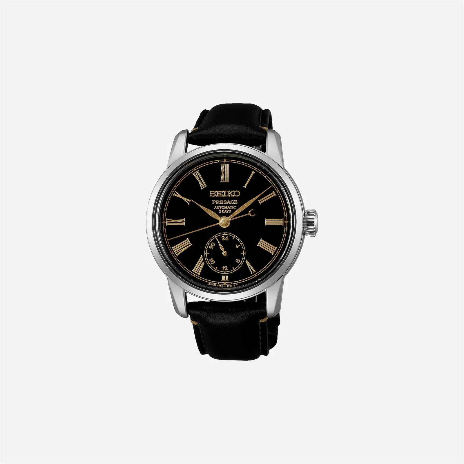 Seiko Presage Classic Series in Urushi Black with Roman Numerals Leaf Dial Leather Strap Watch - SPB499J1