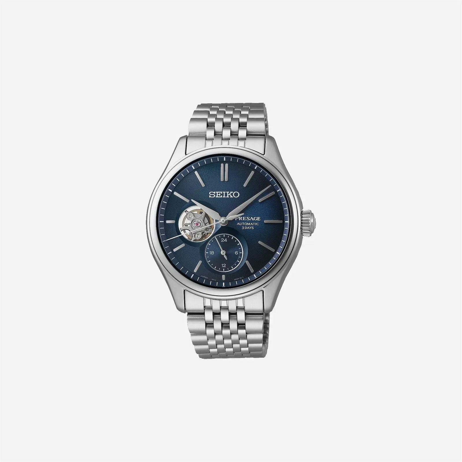 Seiko Presage Classic Open Heart in Ai-iro Japan Blue Baton Dial Stainless Steel Watch - SPB527J1