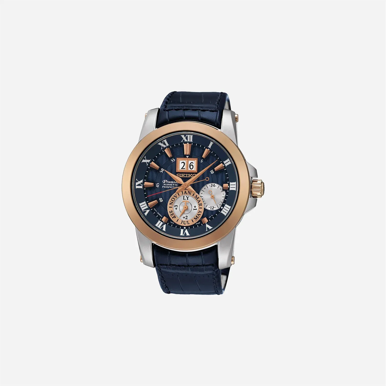 Seiko Premier Kinetic Perpetual Quartz Dial Leather Strap Watch - SNP126P1