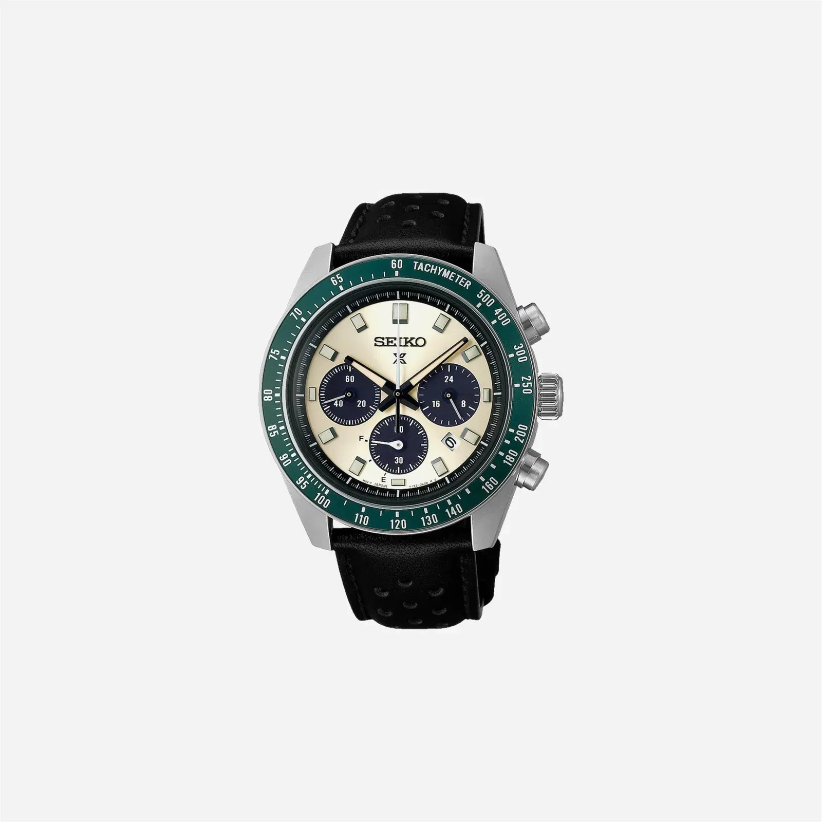 Seiko Prospex Racing Sports Solar Speedtimer Chronograph Ivory Dial Leather Strap Watch - SSC943P1