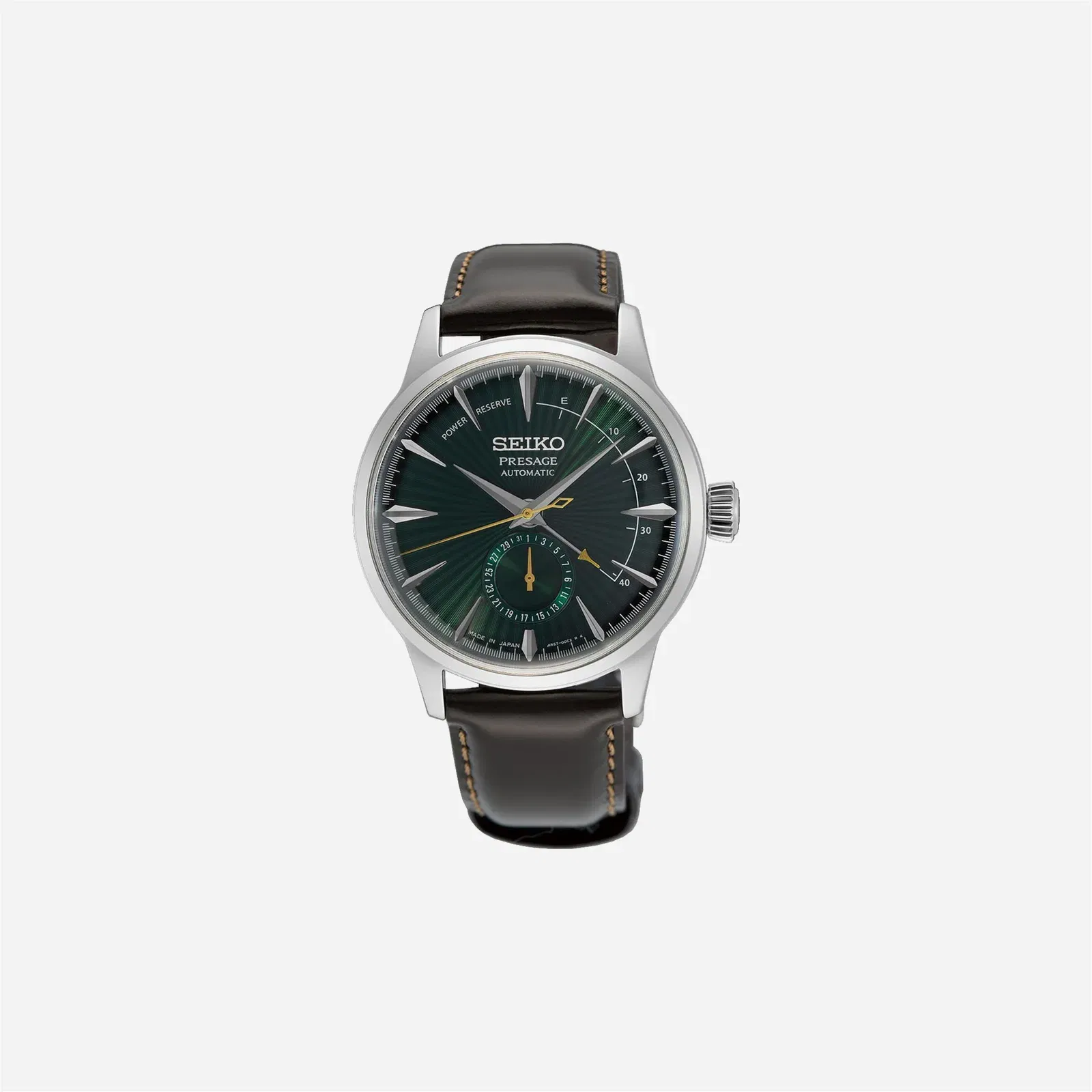 Seiko Midnight Mockingbird Presage Cocktail Time Power Indicator Manual Winding Green Dial Leather Strap Watch - SSA459J1