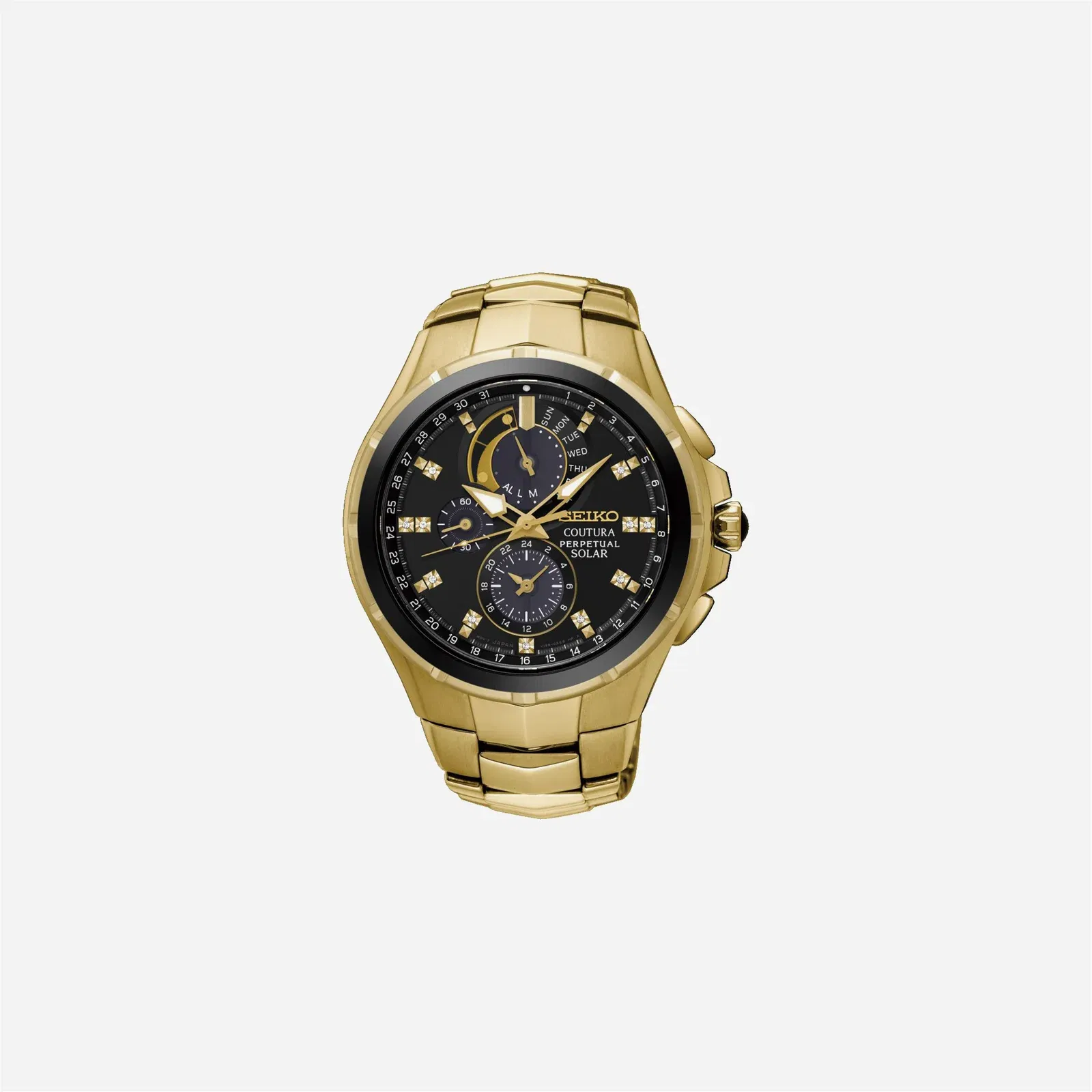 Seiko Coutura Perpetual Solar Watch Black Dial Stainless Steel Watch Yellow Gold PVD - SSC572P1