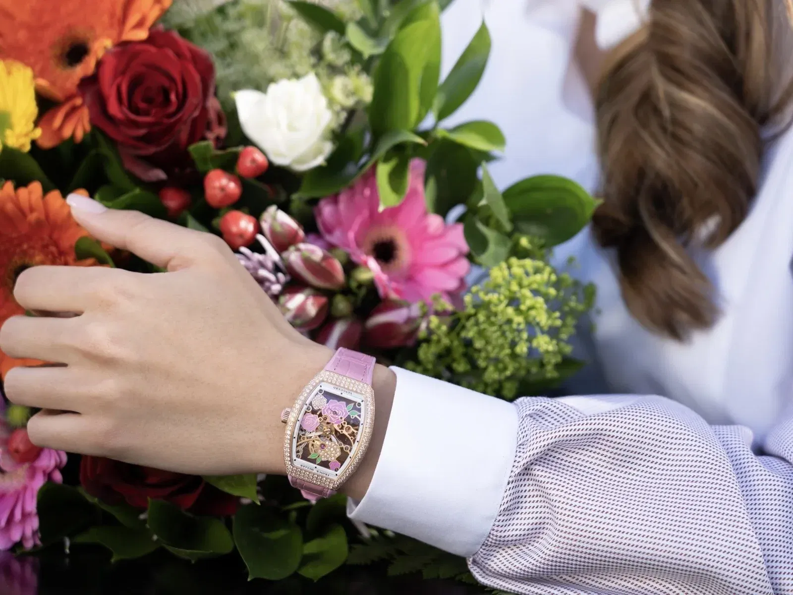 Franck Muller Vanguard Lady Skeleton Dial Leather Strap Watch WMNS - V 32 S6 SQT ROSE D MVT D (BC)