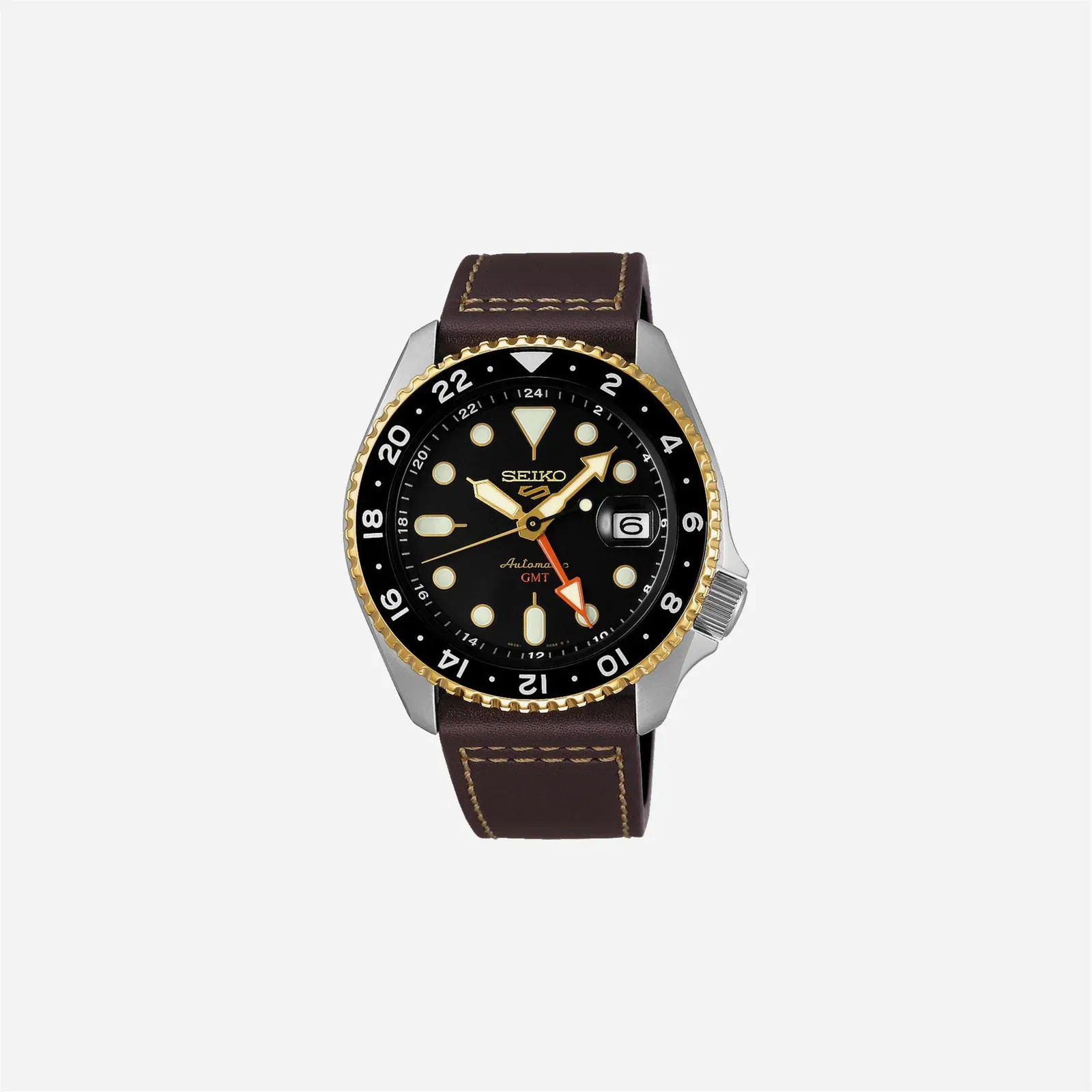 Seiko 5 Sports SKX GMT in Mocha Brown Dial Leather Strap Watch - SSK036K1