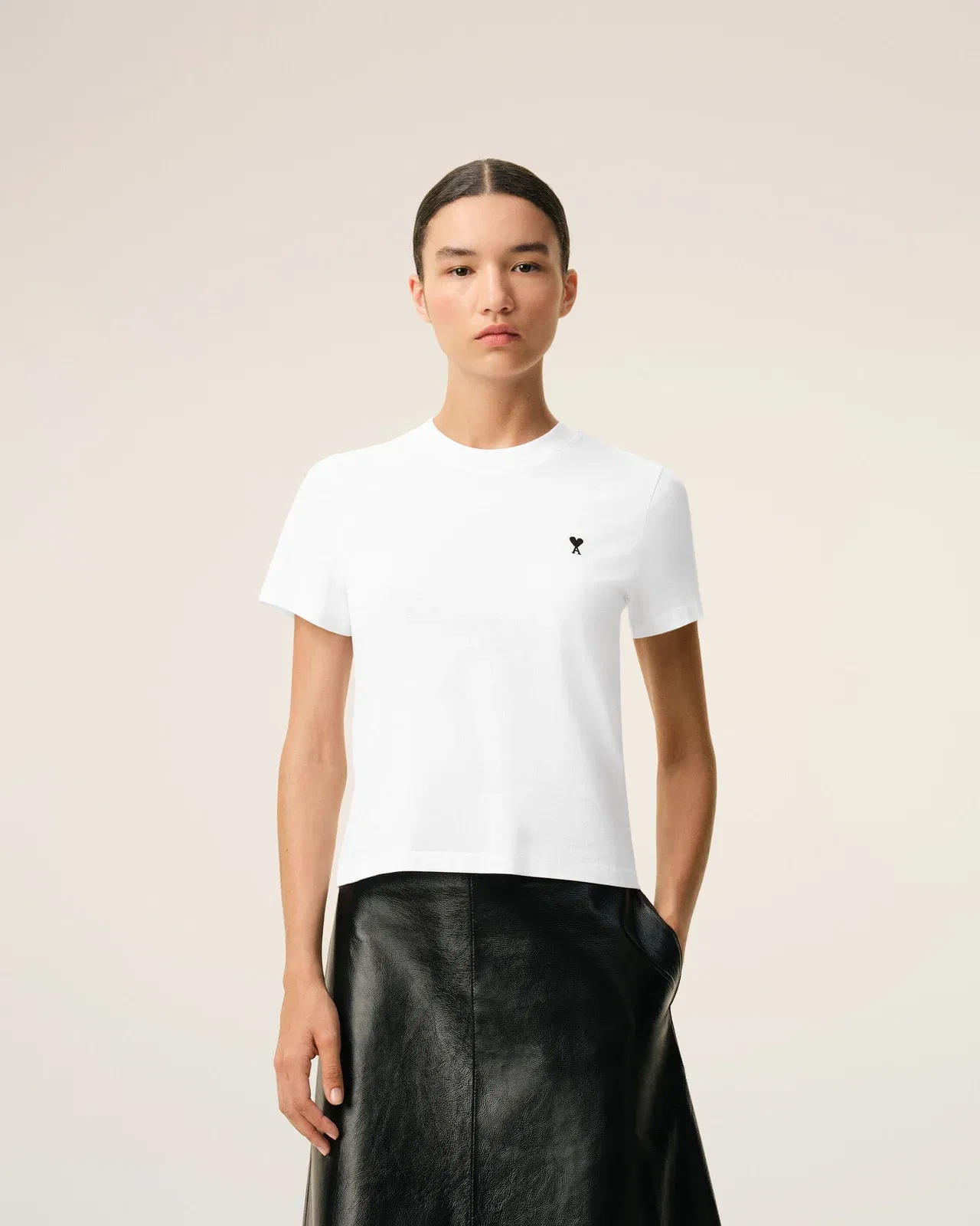 White Cotton Ami De Coeur Cropped T-Shirt Women's