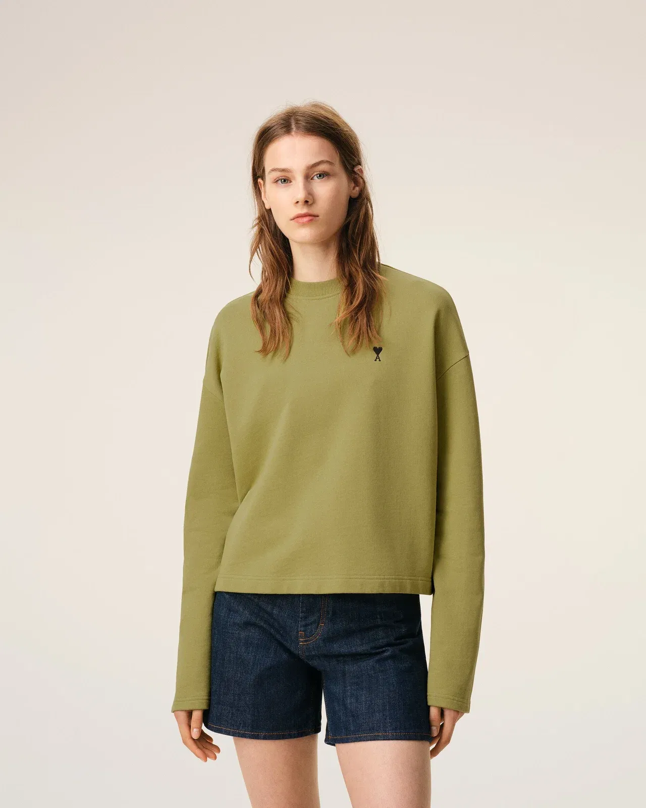 Green Cotton Ami De Coeur Cropped Sweatshirt Women's