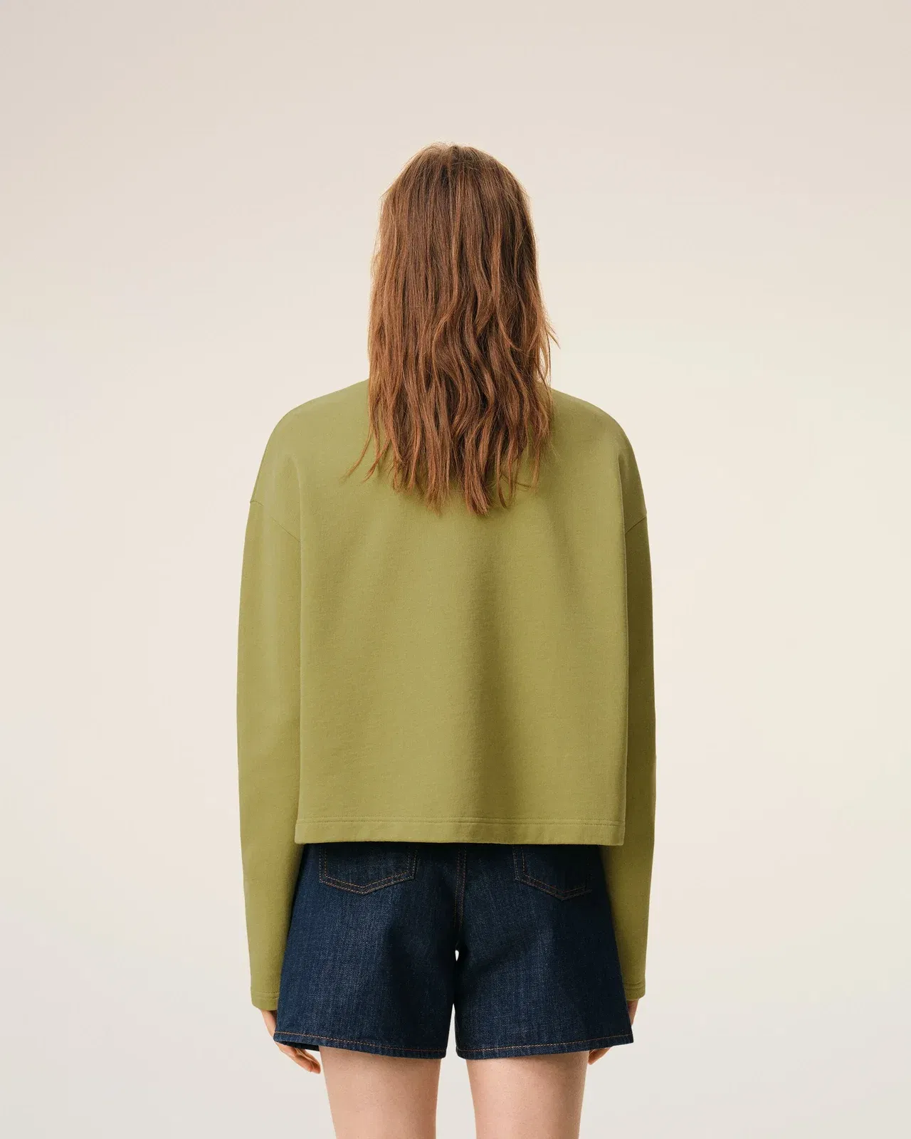 Green Cotton Ami De Coeur Cropped Sweatshirt Women's