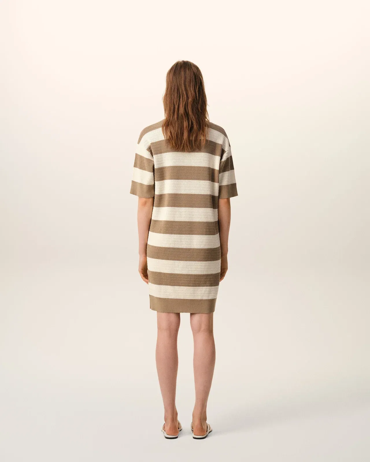 White And Brown Cotton Polo Dress Ami De Coeur Patch Women's