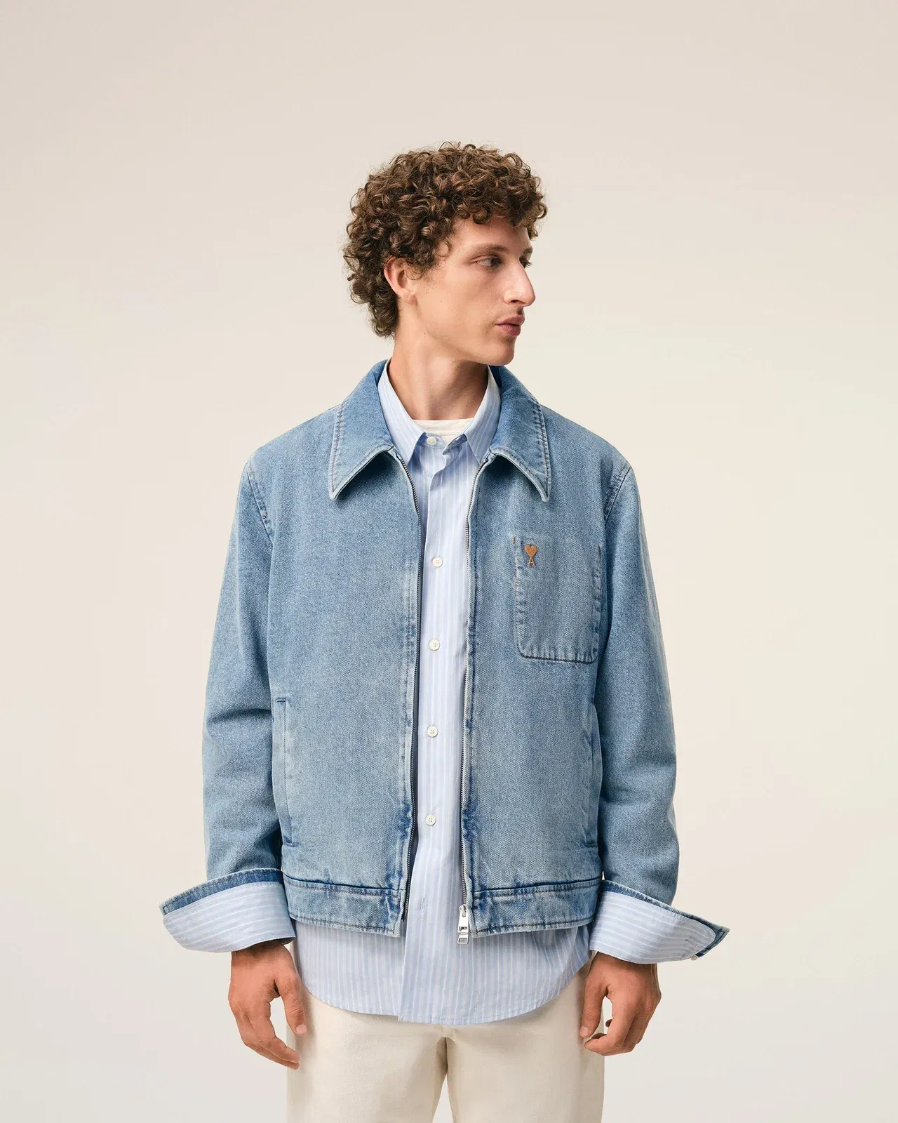 Blue Cotton Contrasted Ami De Coeur Zipped Jacket