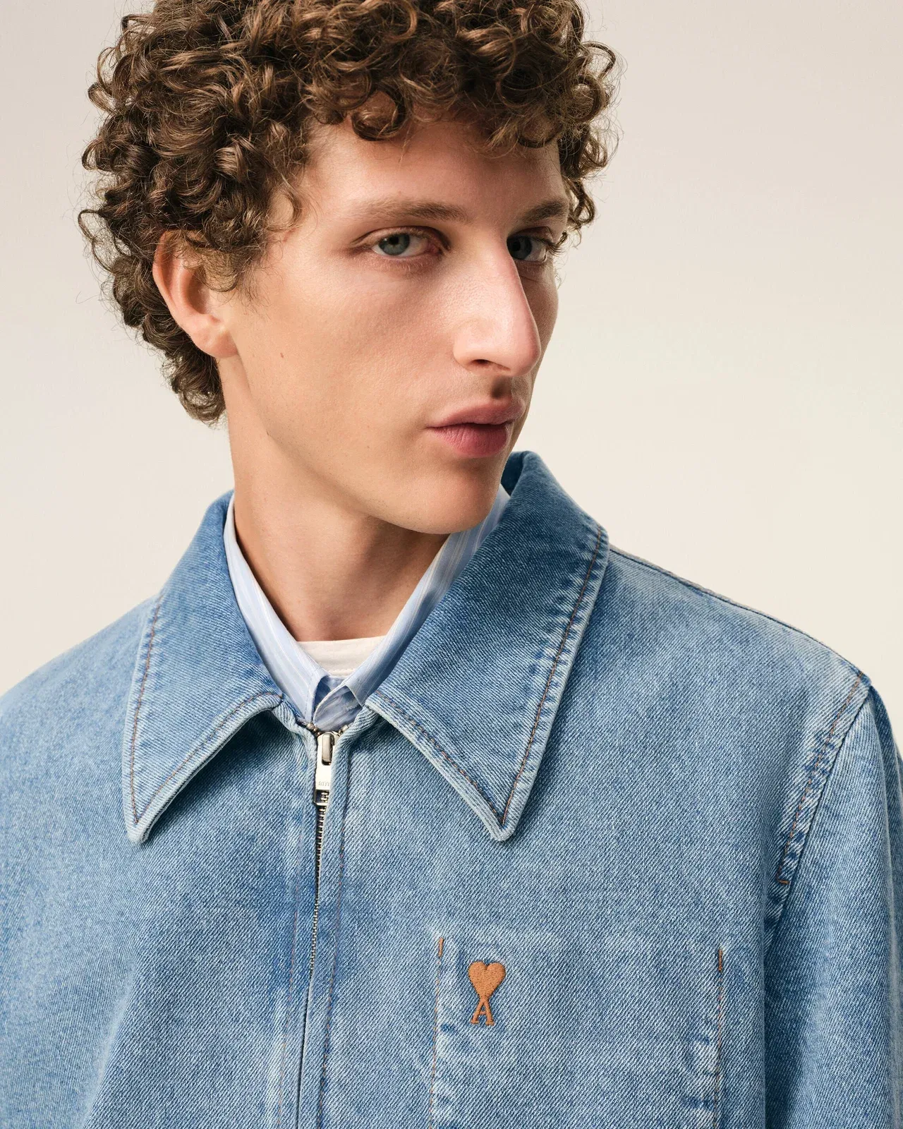 Blue Cotton Contrasted Ami De Coeur Zipped Jacket