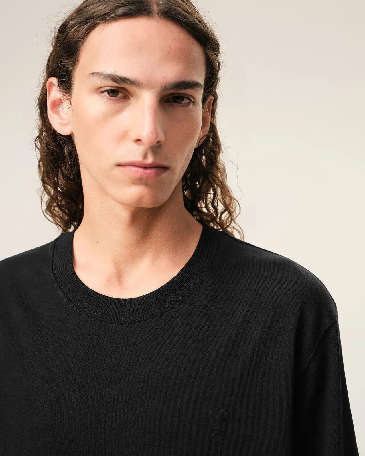 Black Cotton Embossed Ami De Coeur T-Shirt