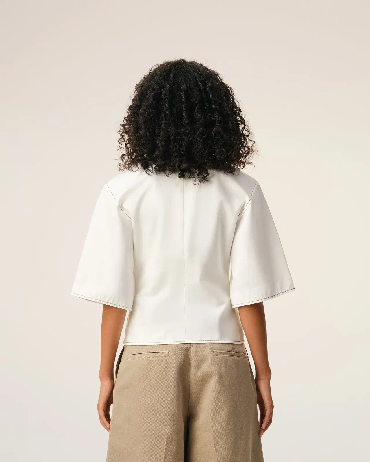 AmiParis White Cotton Shorts Sleeves Fitted Top Women's