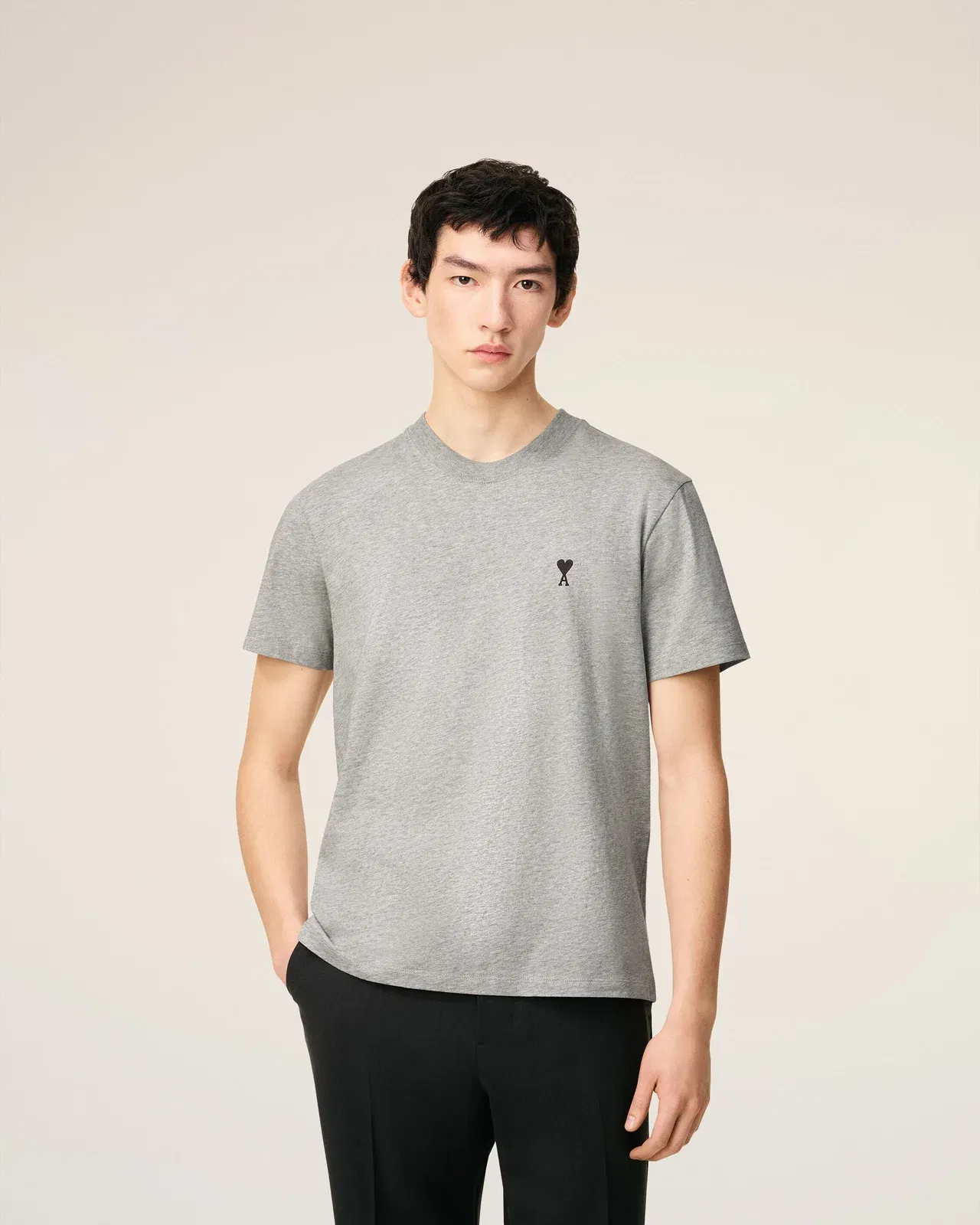 AmiParis Grey Cotton Contrasted Adc T-Shirt