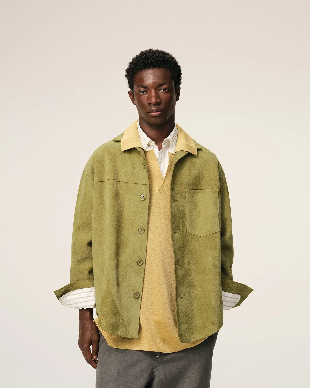 AmiParis Green Goat Leather Buttoned Overshirt