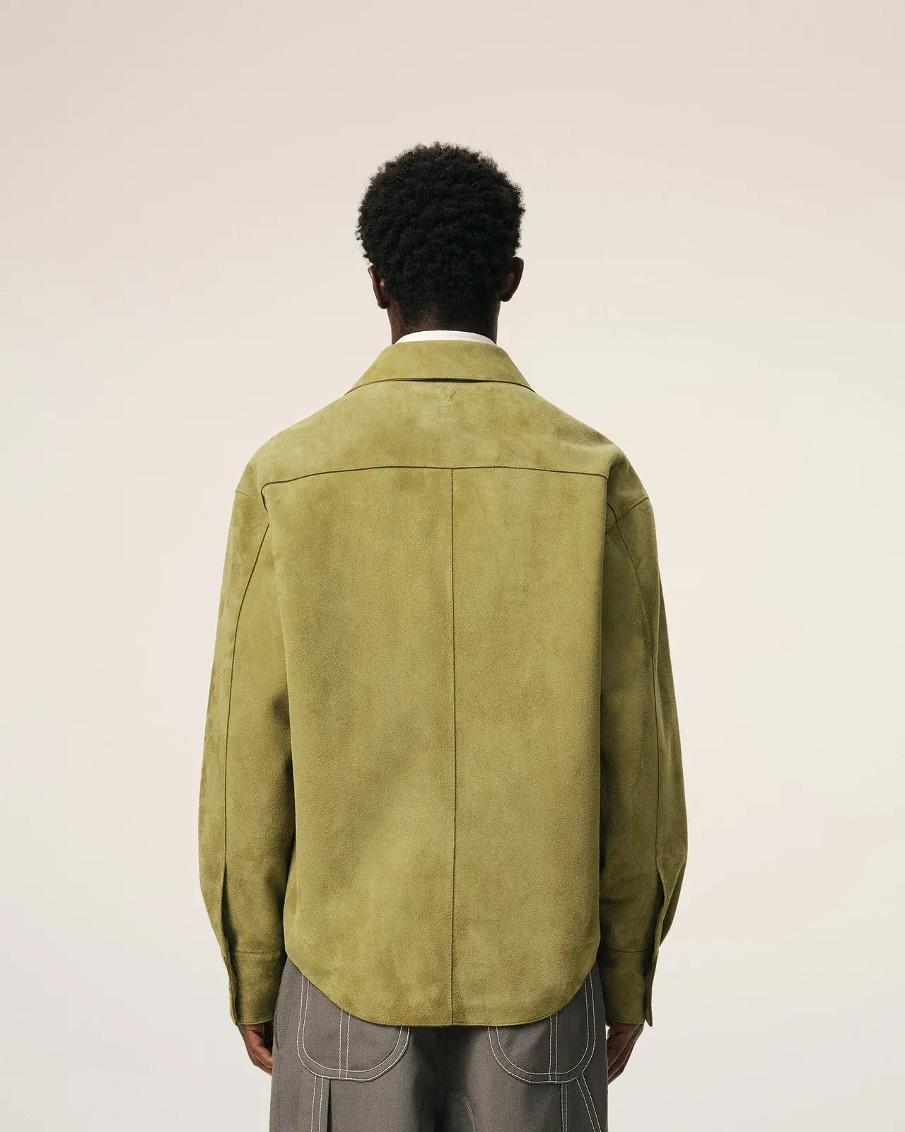 AmiParis Green Goat Leather Buttoned Overshirt