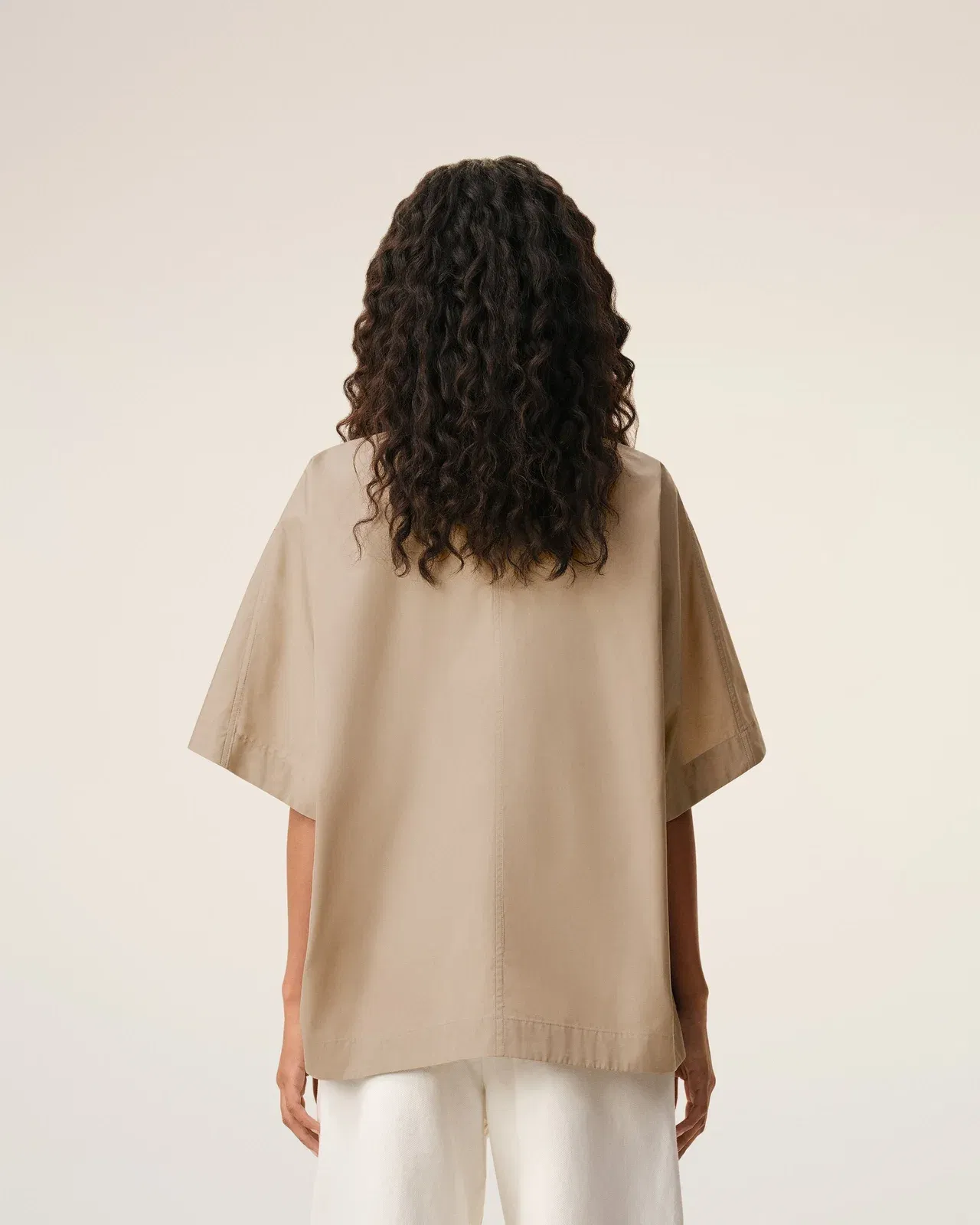 AmiParis Beige Cotton Stand Up Collar Buttoned Top Women's