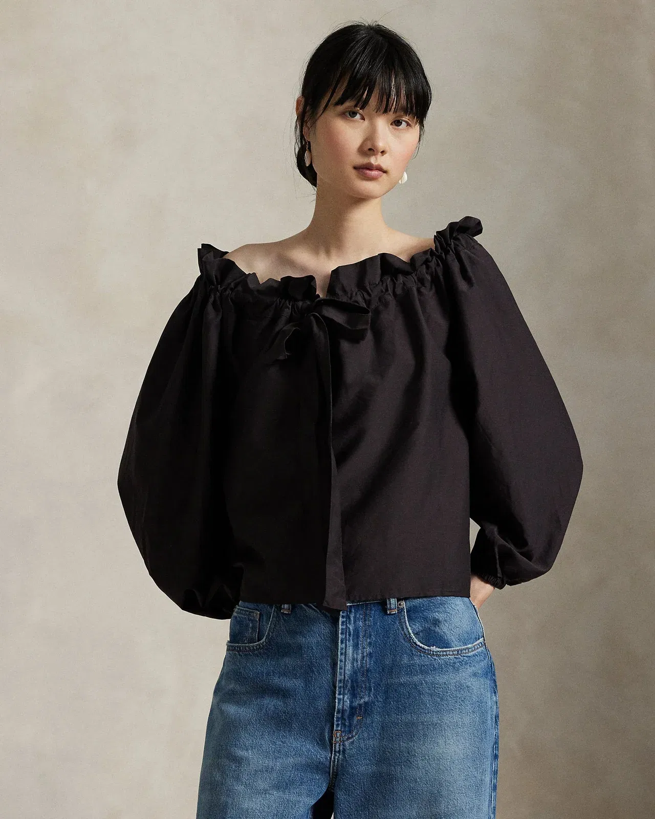 Ralph Lauren OfftheShoulder CottonSilk Blouse