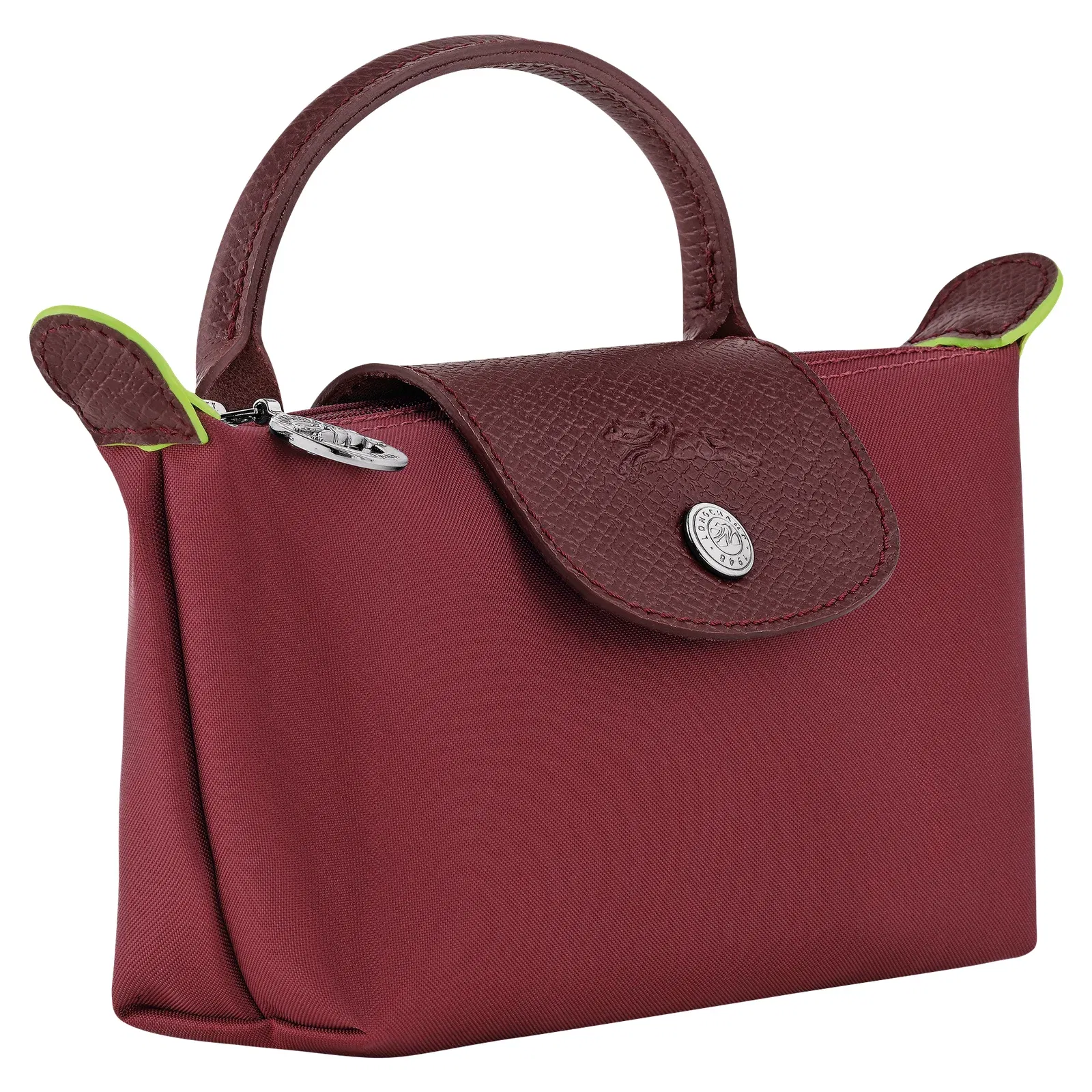 Longchamp Le Pliage Green Pouch with handle Pomegranate