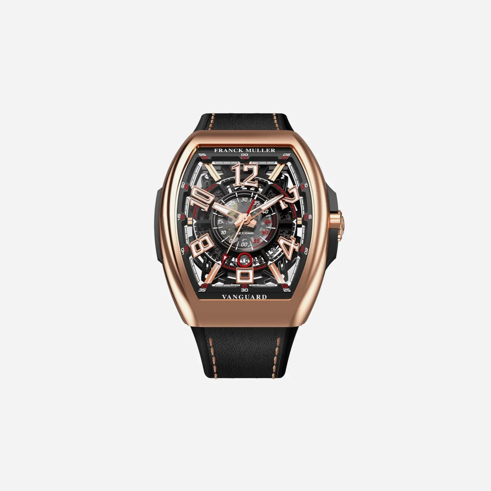 Franck Muller Vanguard Racing Skeleton Dial Leather Strap Watch - V 45 SC DT SQT RCG (NR)5N