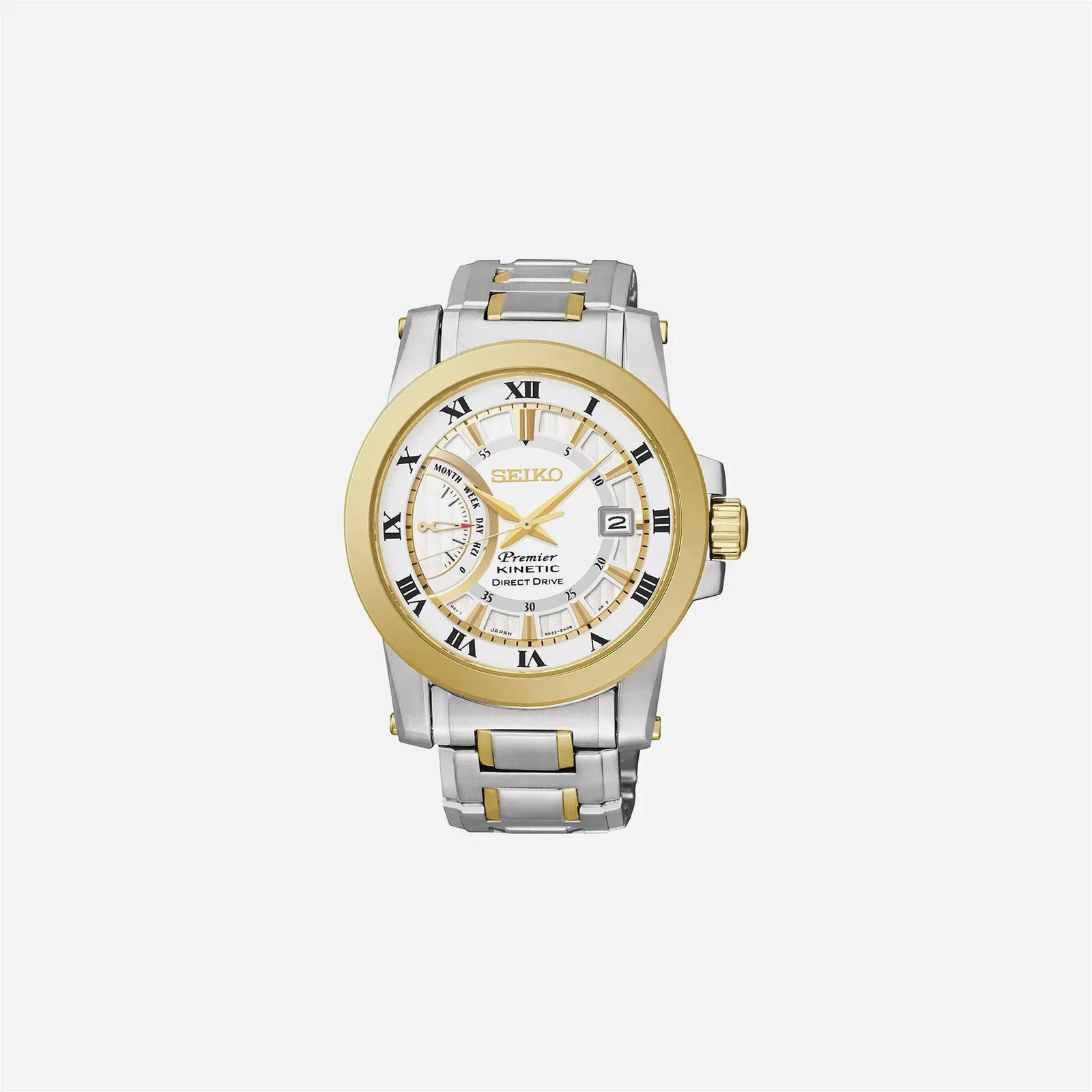 Seiko Premier Kinetic Direct Drive Quartz Dial Stainless Steel Watch Yellow Gold PVD - SRG010P1