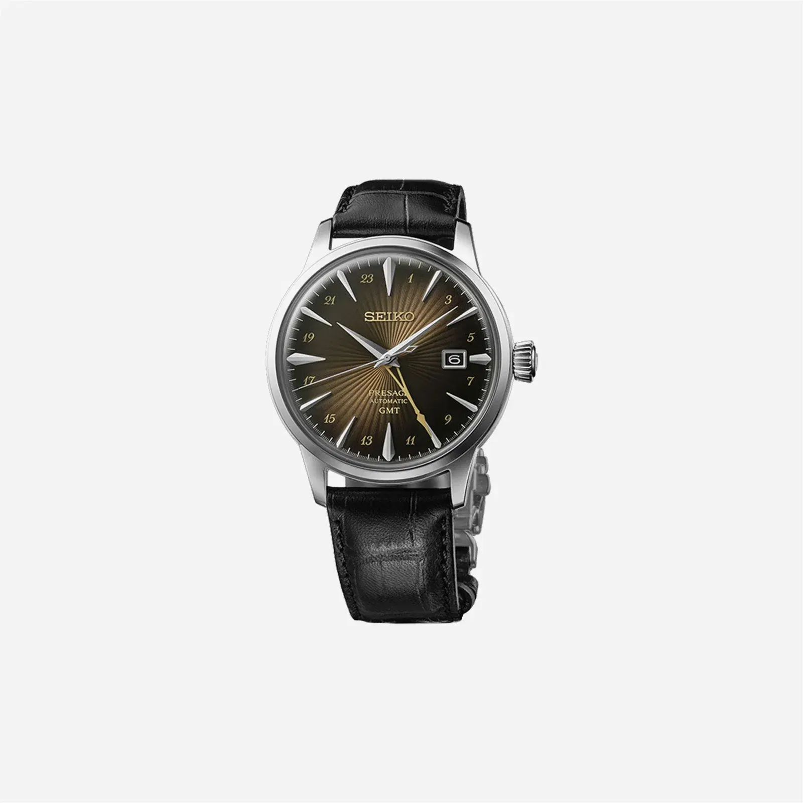 Seiko Presage Rusty Nail Cocktail Time GMT Brown Dial Leather Strap Watch - SSK039J1
