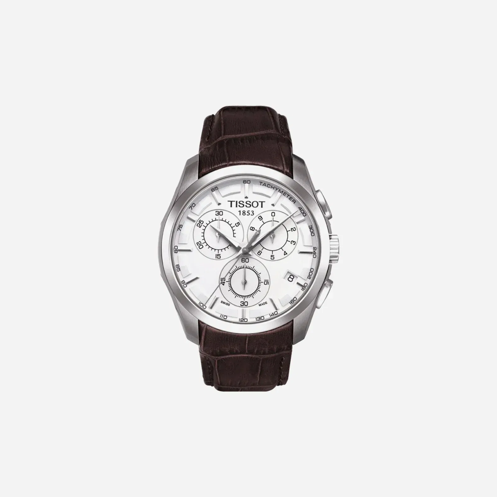 Tissot Couturier Chronograph Silver Dial Brown Leather Strap Watch