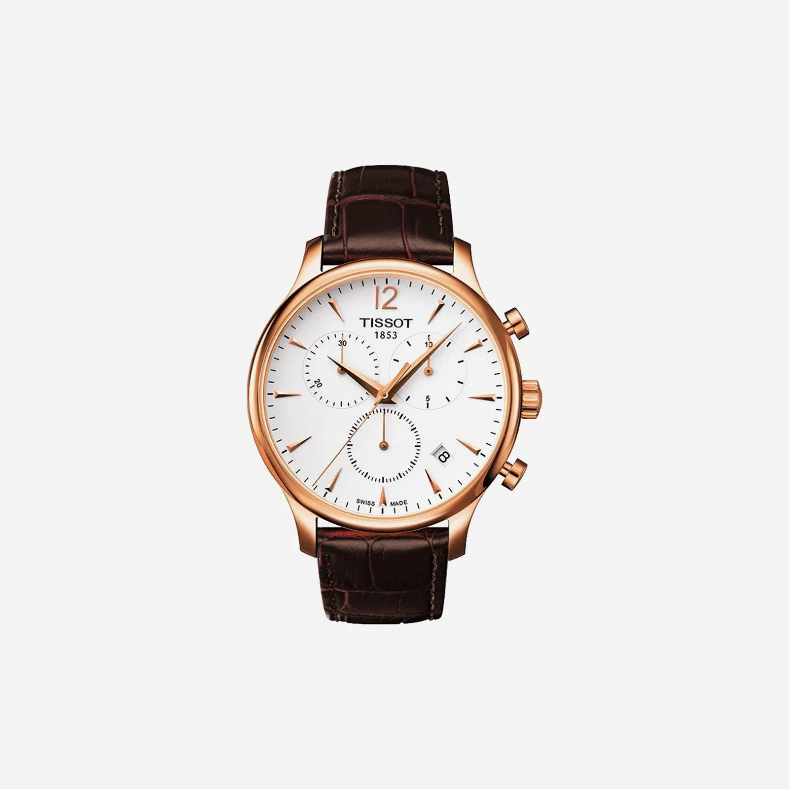 Tissot Tradition Chronograph Dauphine Dial Brown Leather Strap Watch