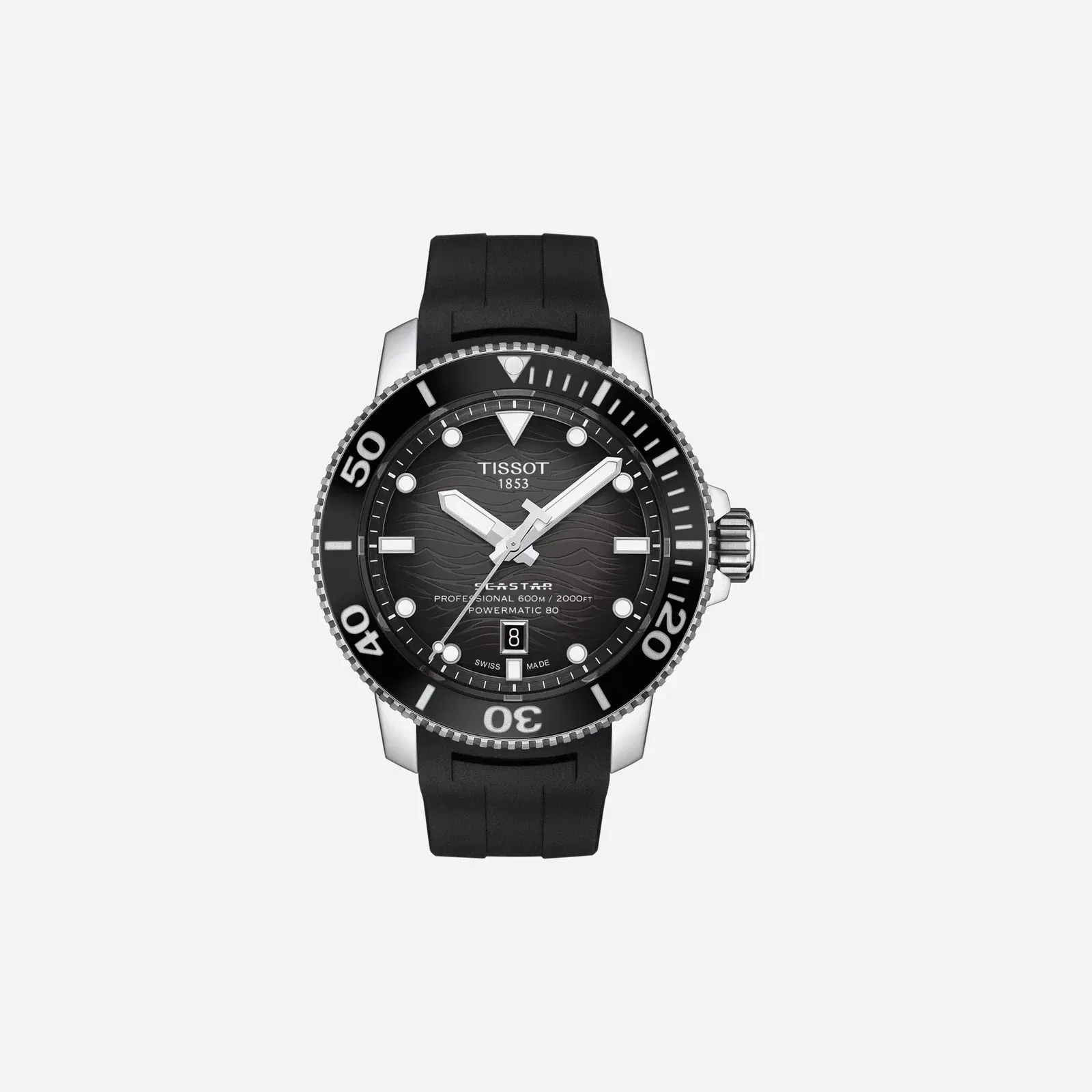 Tissot Seastar 2000 Professional Powermatic 80 Black Dial Black Rubber Strap Watch