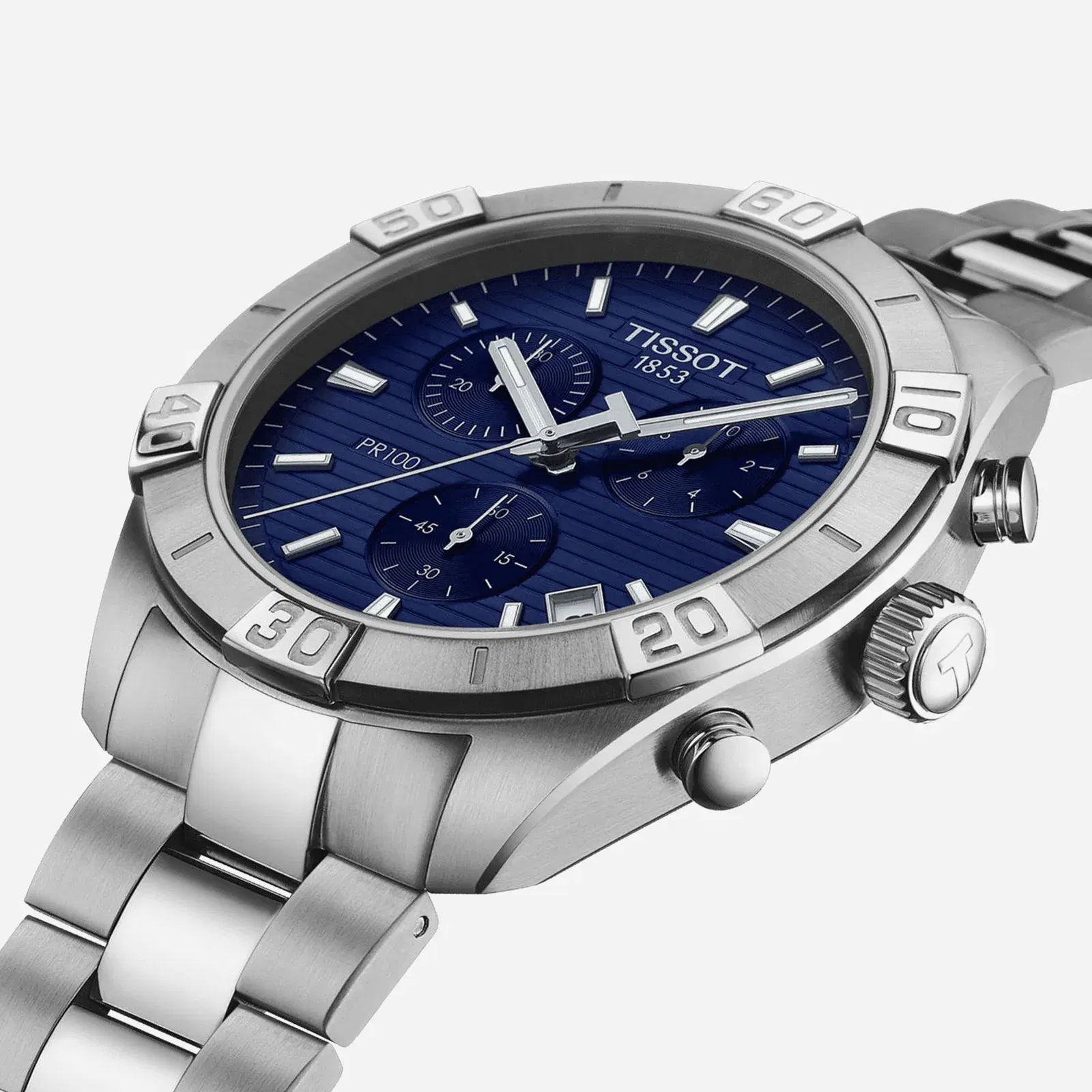 Tissot PR 100 Sport Gent Chronograph Blue Dial Silver Stainless Steel Strap Watch